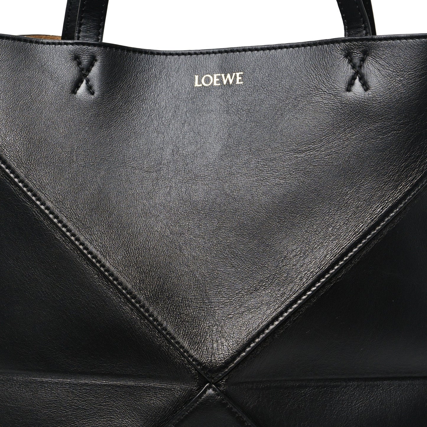 Shiny Calfskin Medium Puzzle Fold Tote Black
