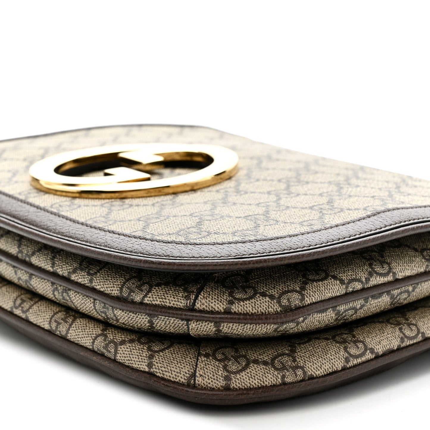 GG Supreme Monogram Textured Dollar Calfskin Web Medium Blondie Top Handle Shoulder Flap Bag Beige Ebony New Acero