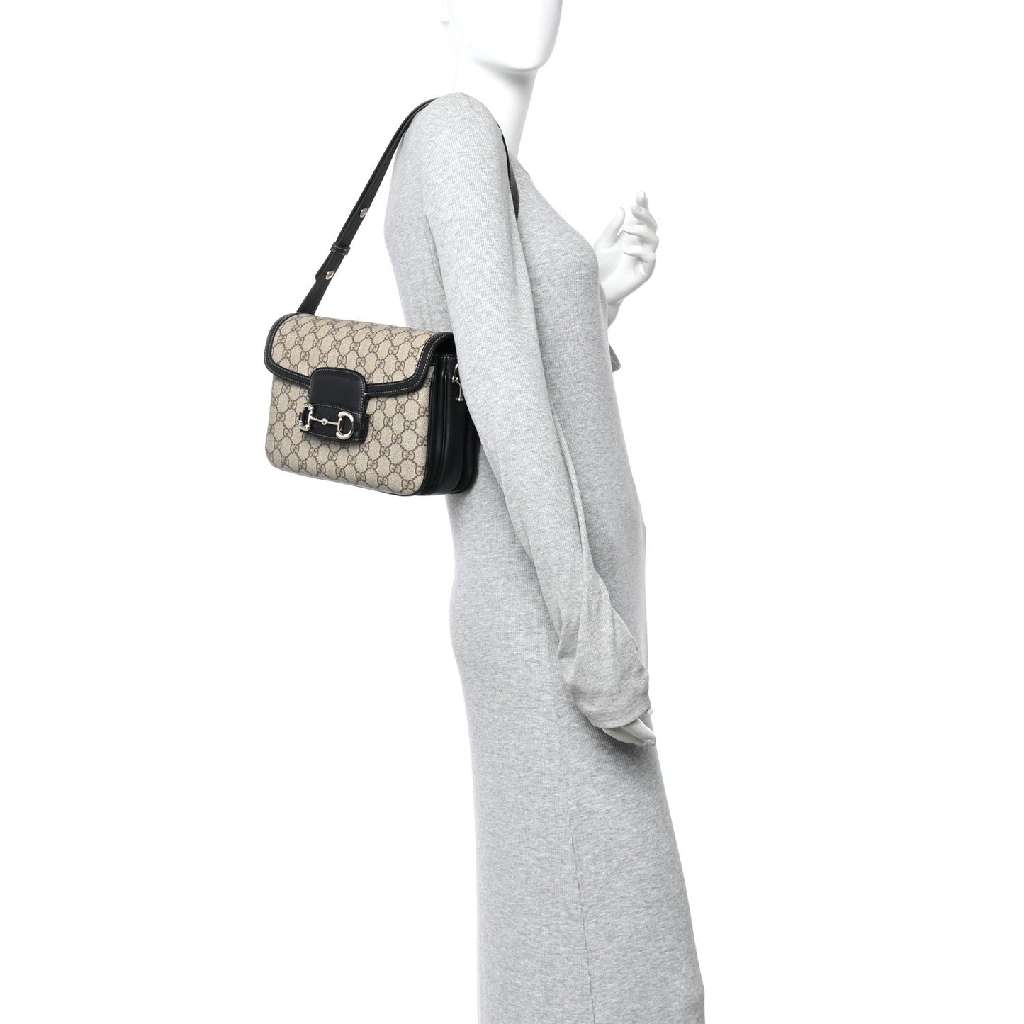 GG Supreme Monogram Horsebit 1955 Soft Small Shoulder Bag Beige Black