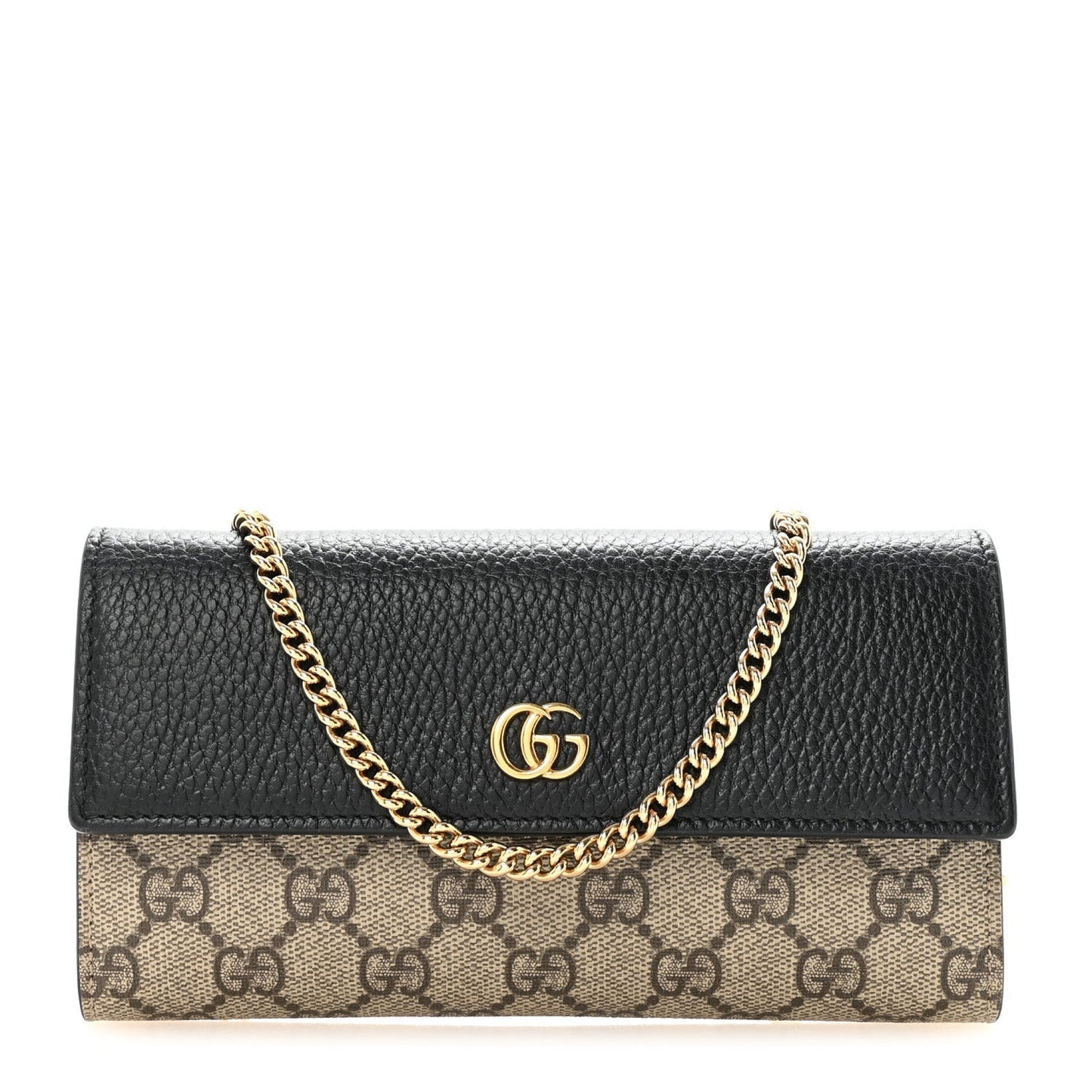 Dollar Calfskin GG Supreme Monogram Petite GG Marmont Wallet Chain Bag Black Beige Ebony