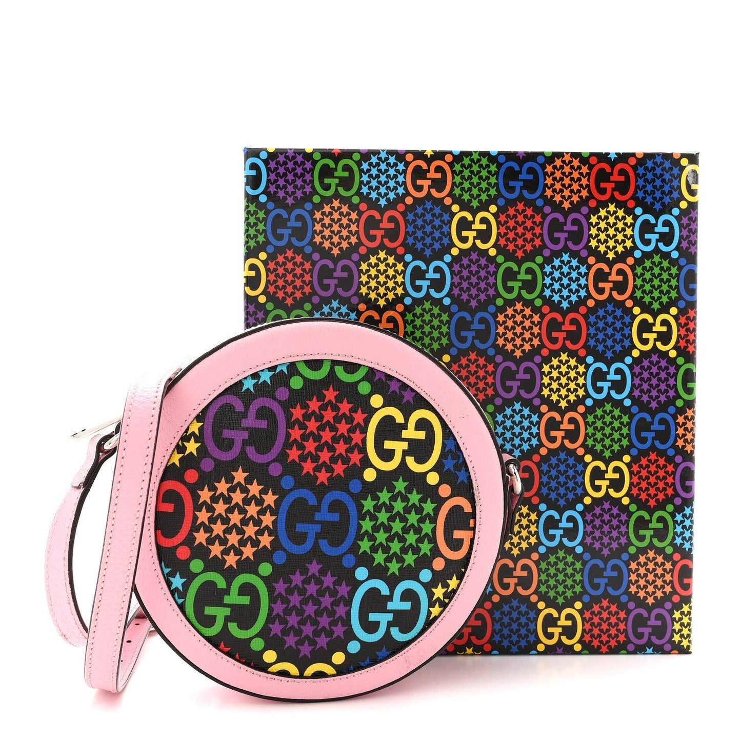 GG Supreme Monogram Psychedelic Round Shoulder Bag Black Multicolor Sugar Pink