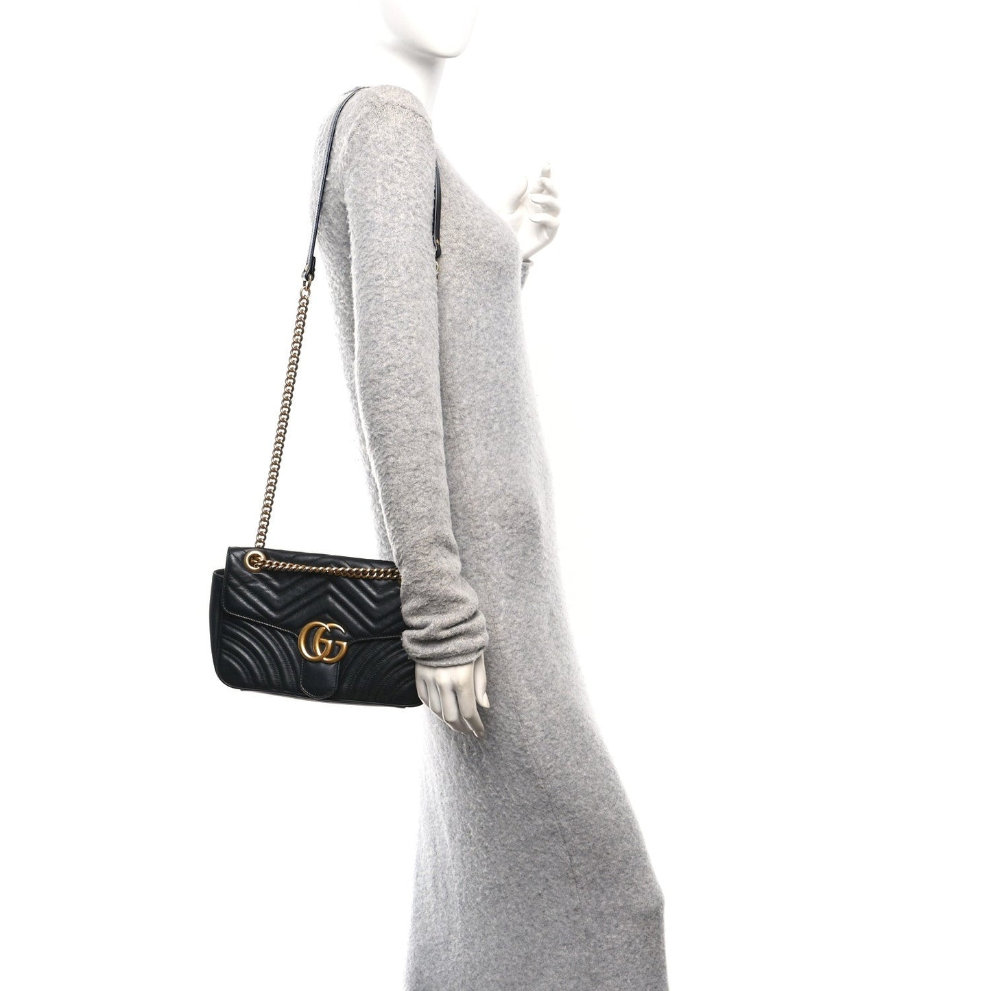 Calfskin Matelasse Small GG Marmont Shoulder Bag Black