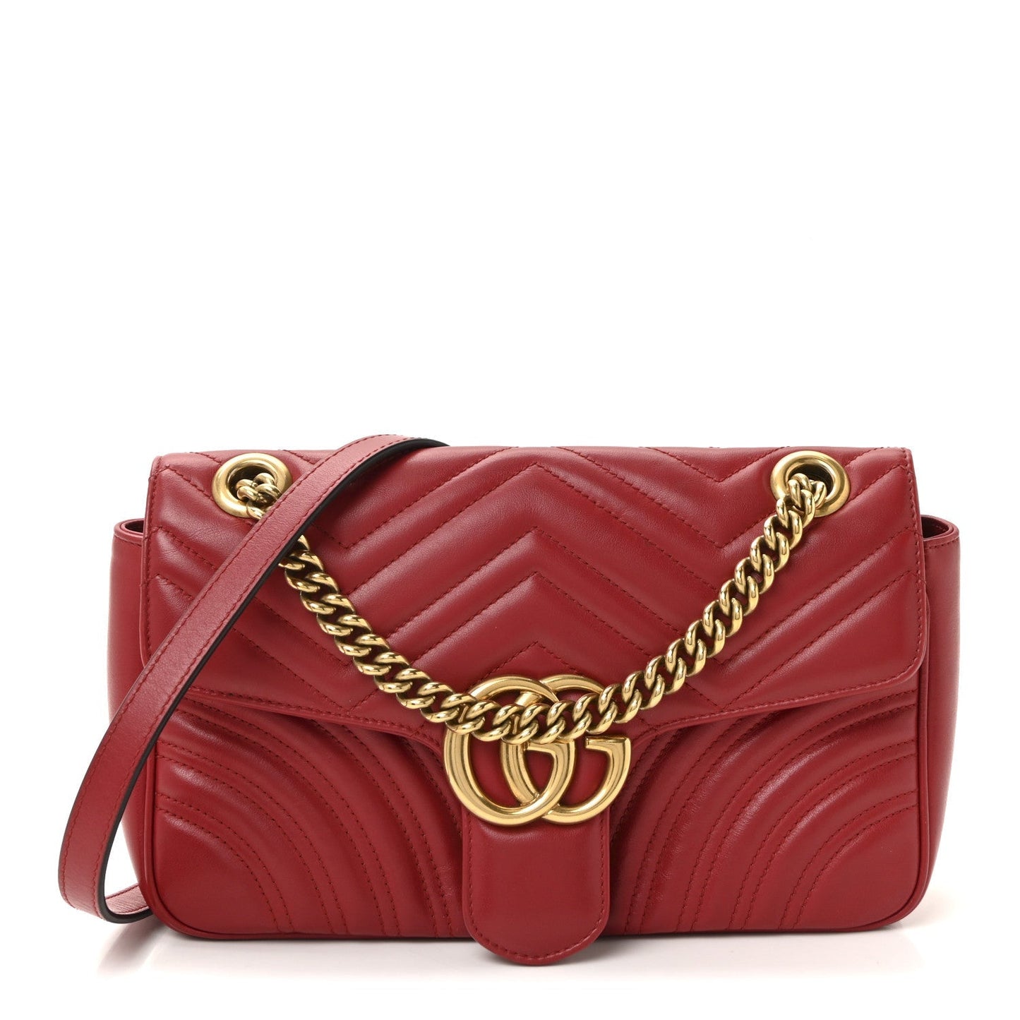 Calfskin Matelasse Small GG Marmont Shoulder Bag Hibiscus Red