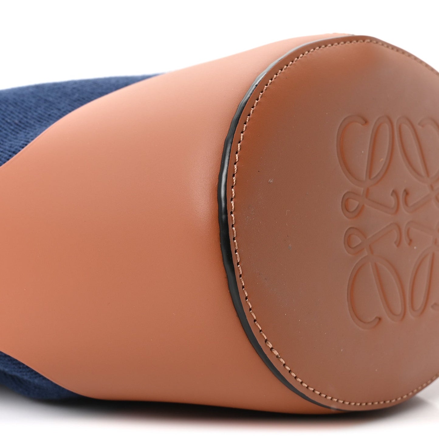Canvas Calfskin Balloon Bucket Bag Navy Tan