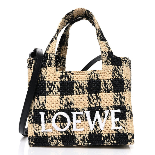 X PAULA'S IBIZA Raffia Mini Font Tote Black Natural