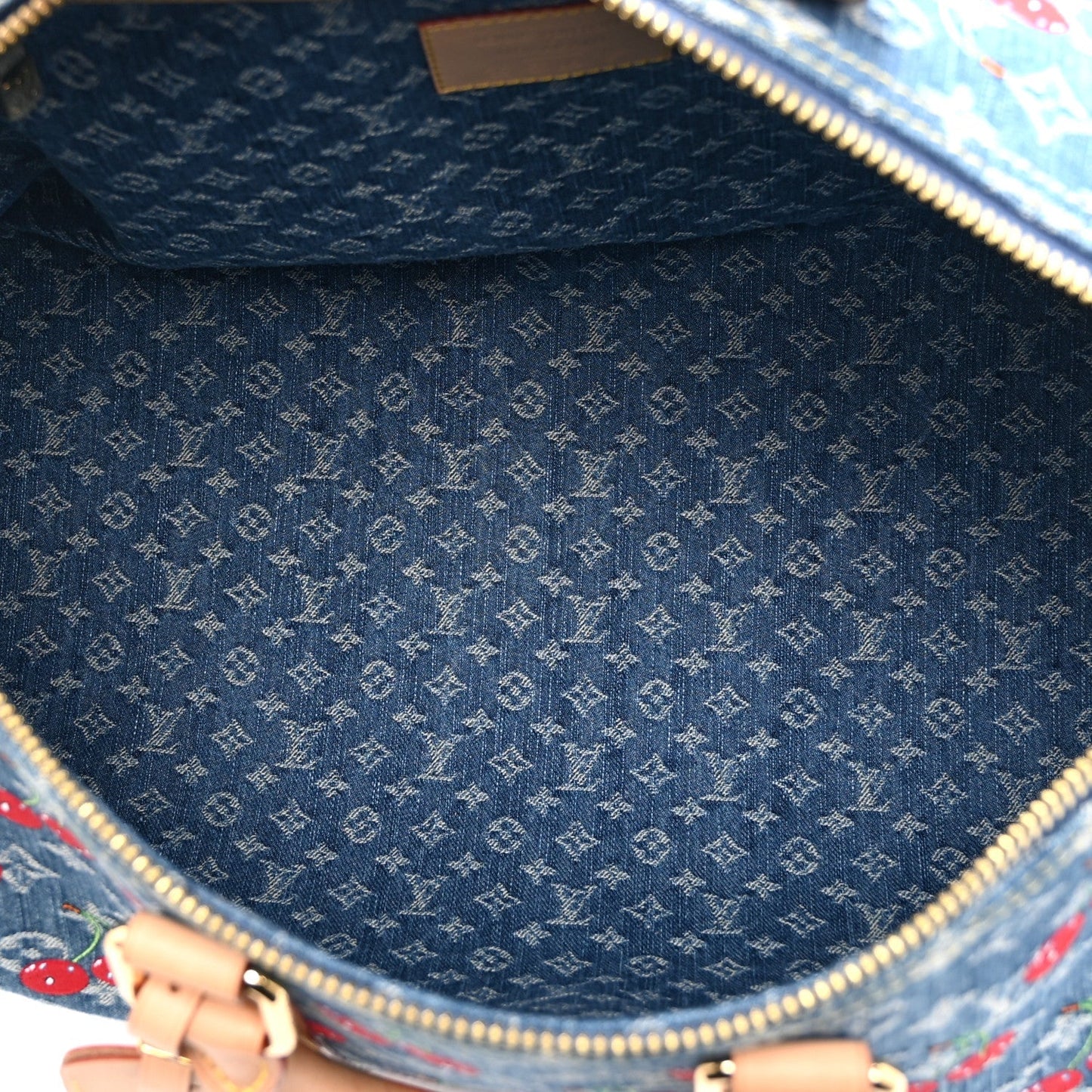 LV X TM Monogram Denim Cerises Keepall Bandouliere 45 Blue