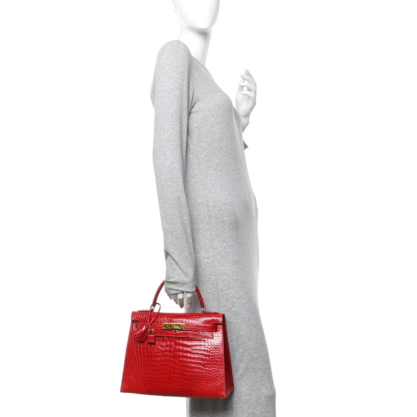 Shiny Porosus Crocodile Kelly Sellier 28 Rouge Vif