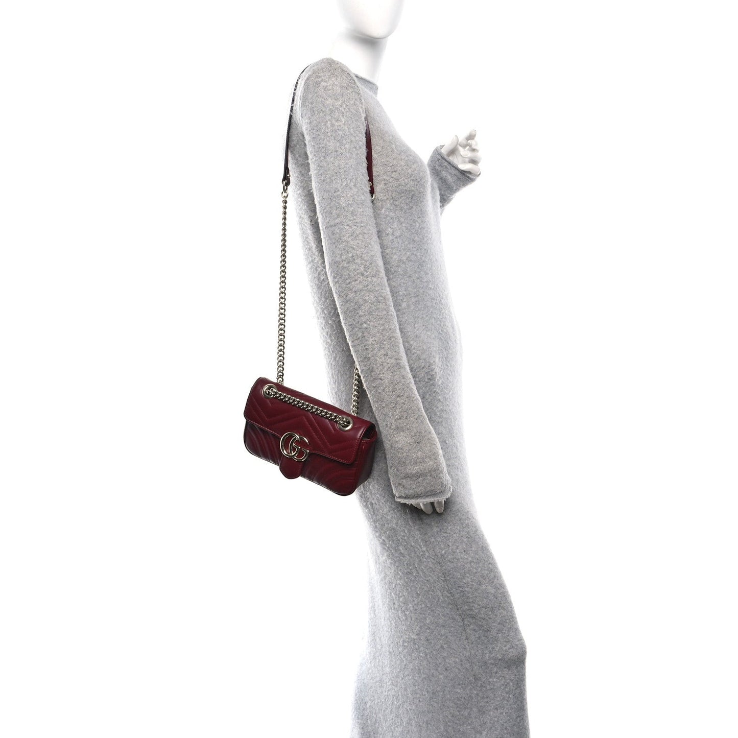 Calfskin Matelasse Small GG Marmont Shoulder Bag Rosso Ancora Red