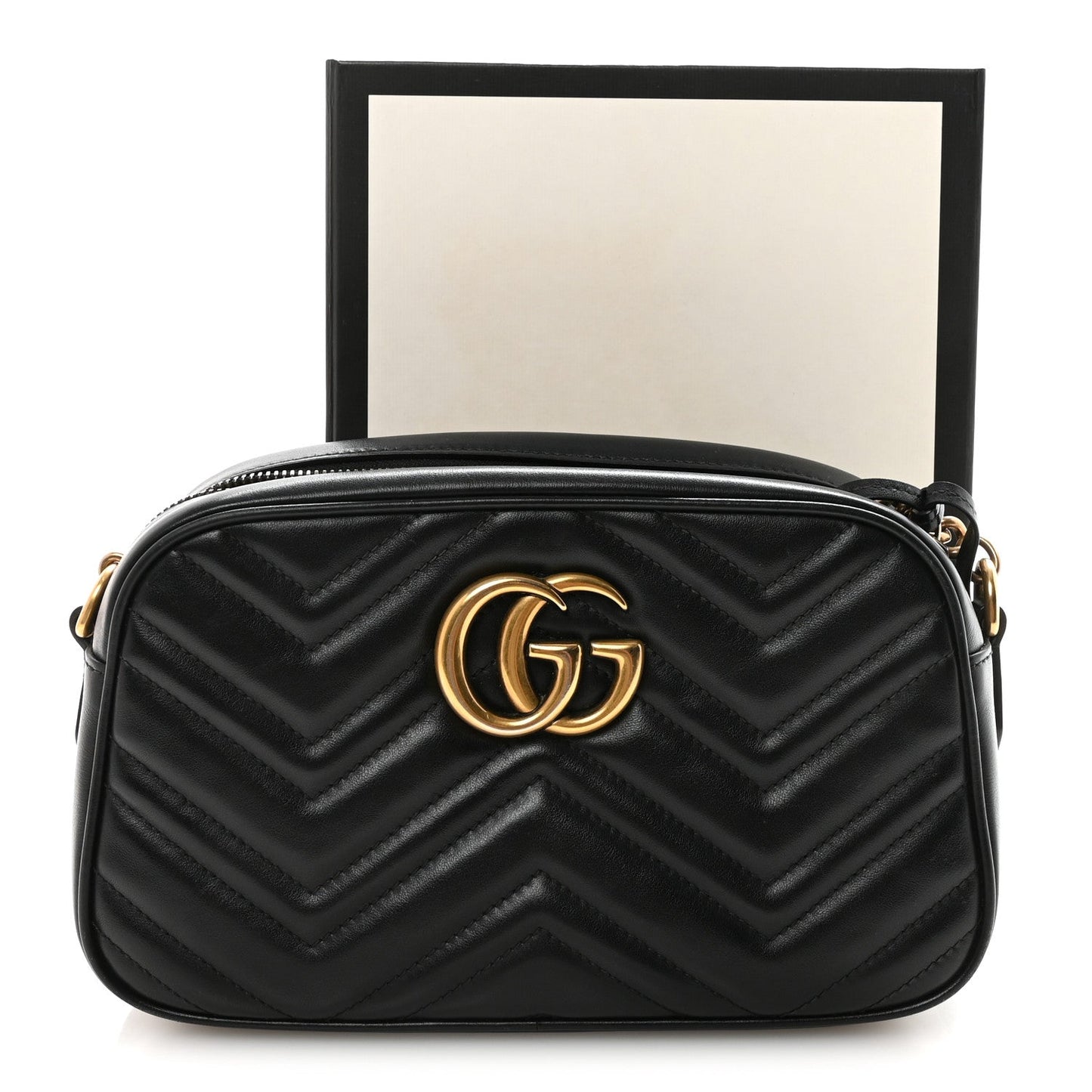 Calfskin Matelasse Small GG Marmont Chain Shoulder Bag Black