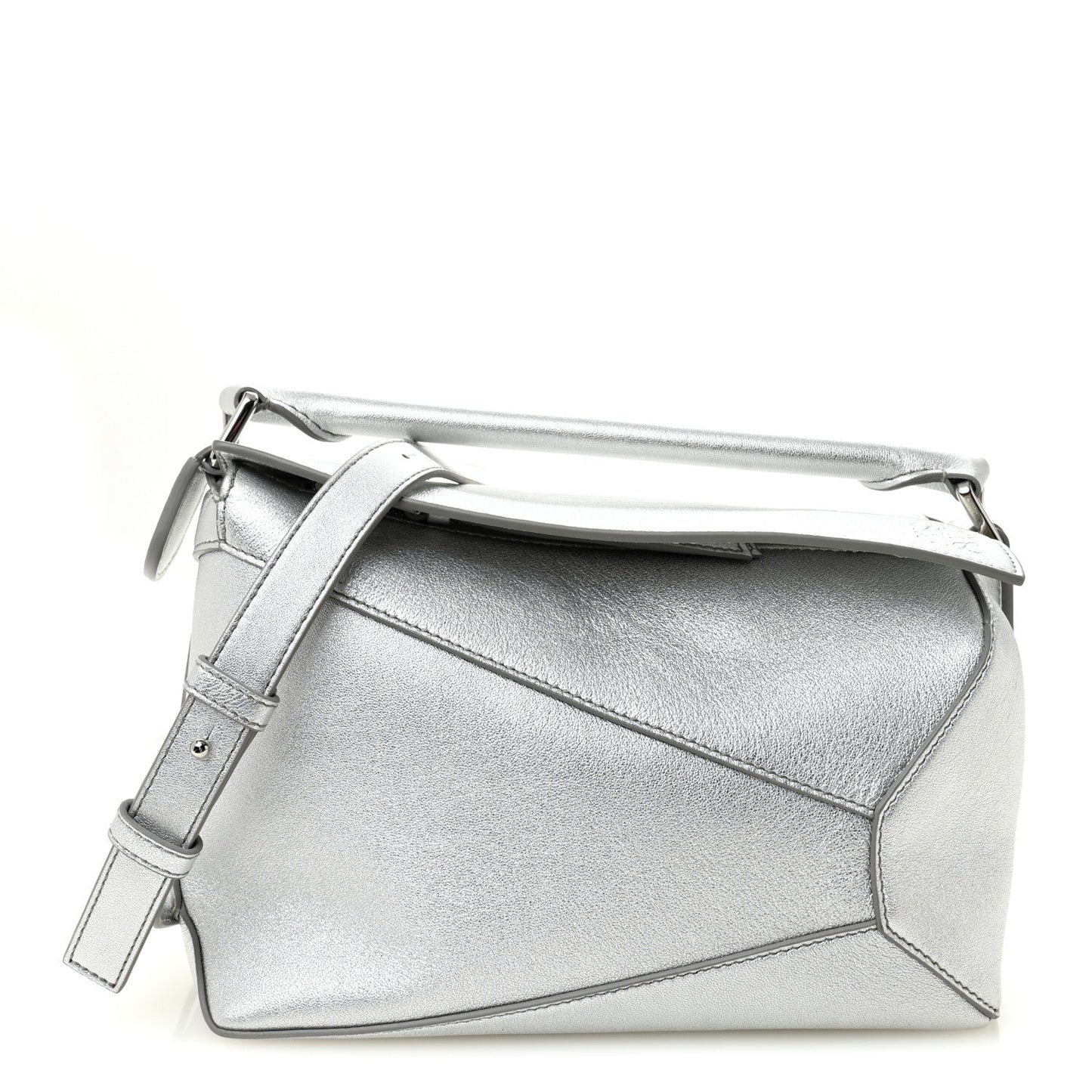 Laminated Lambskin Small Puzzle Edge Bag Silver