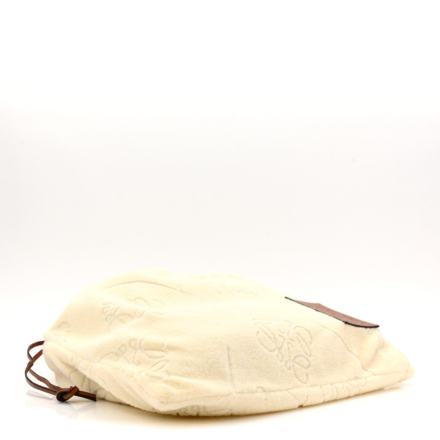 X PAULA'S IBIZA Terry Cloth Calfskin Drawstring Pouch Natural Tan