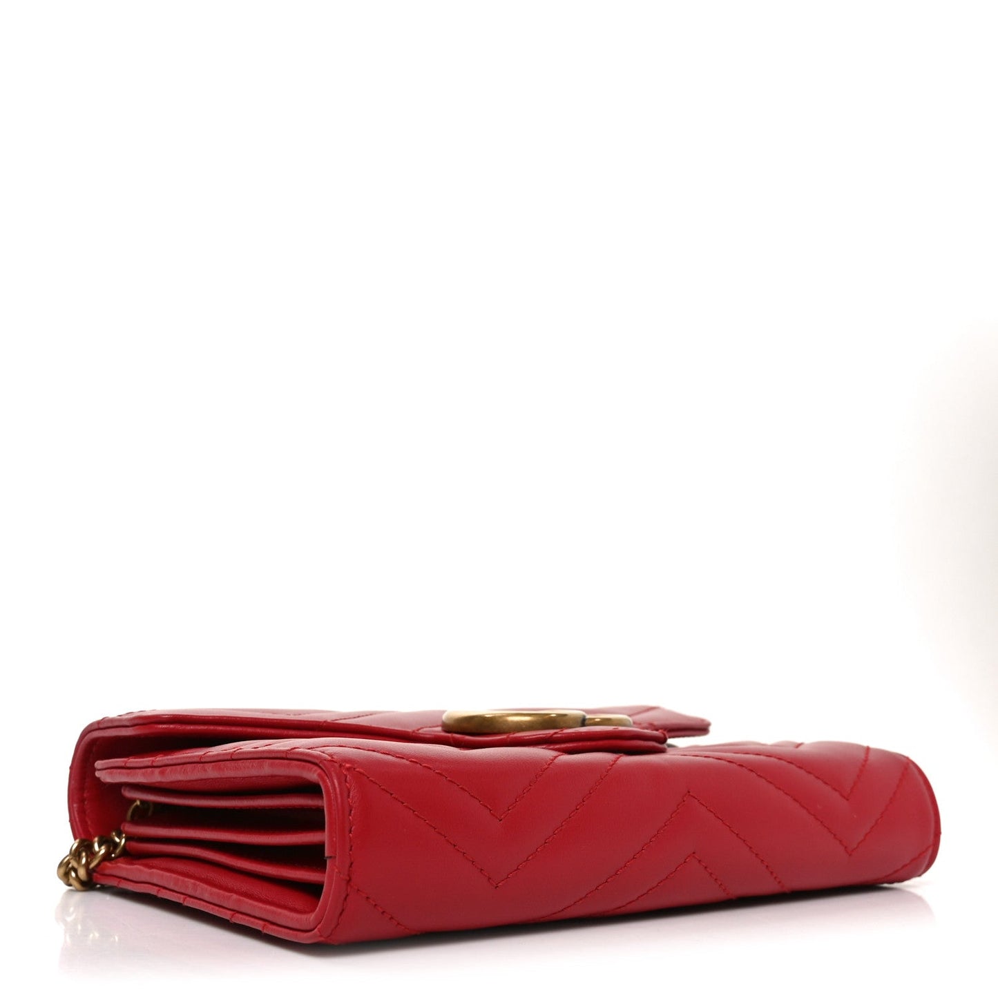 Calfskin Matelasse GG Marmont Chain Wallet Hibiscus Red