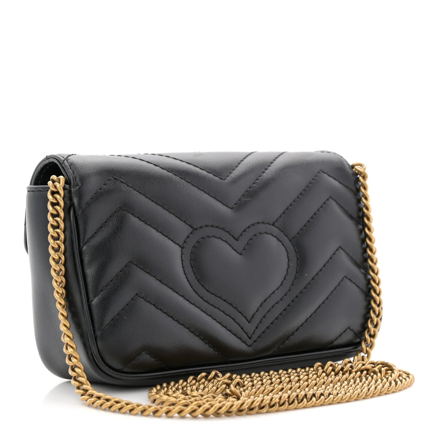 Calfskin Matelasse Super Mini GG Marmont Shoulder Bag Black