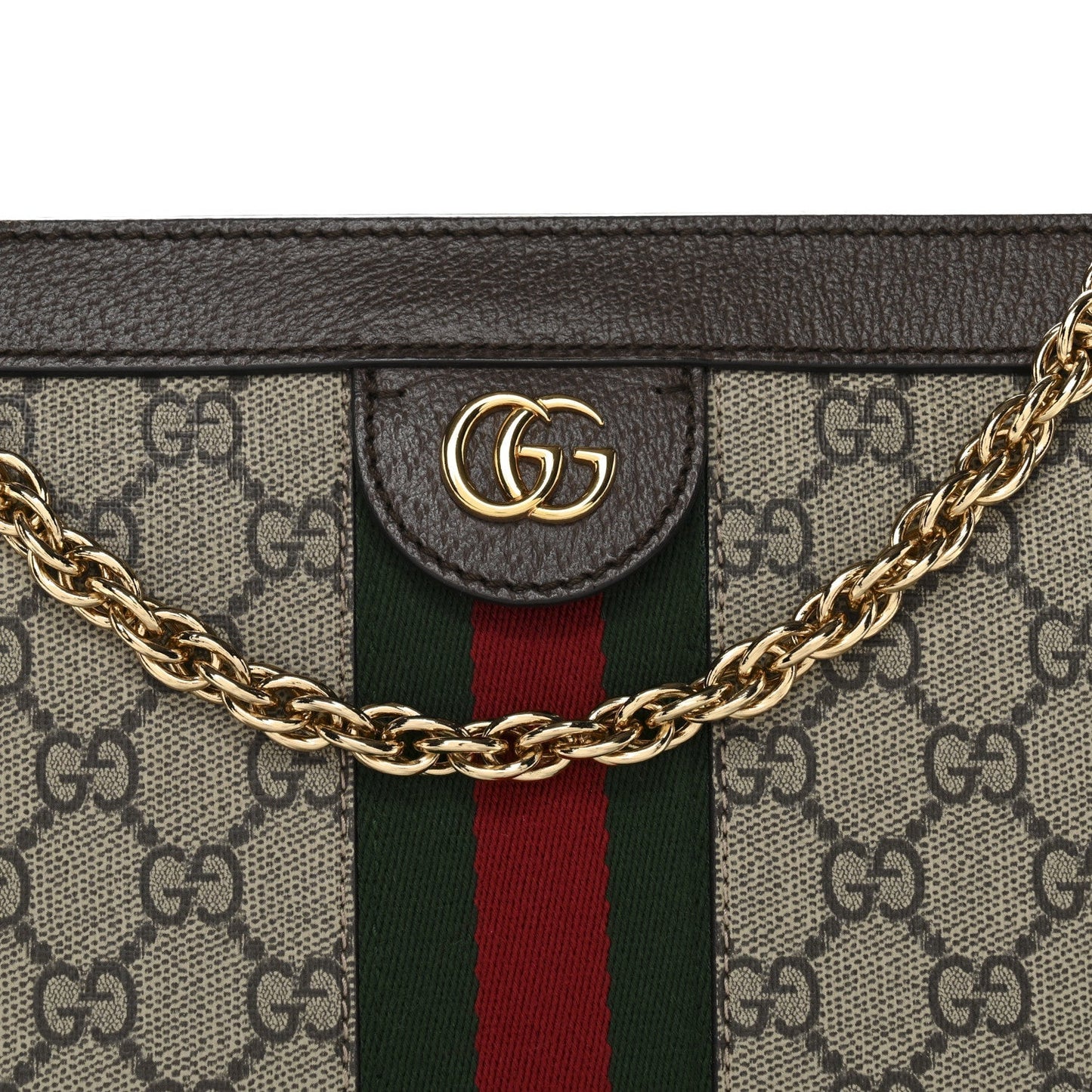 GG Supreme Monogram Web Small Ophidia Chain Shoulder Bag Brown