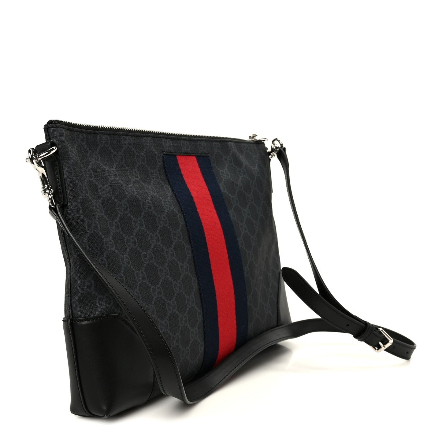 Soft GG Supreme Monogram Appia Calfskin Web East West Messenger Bag Black Grey