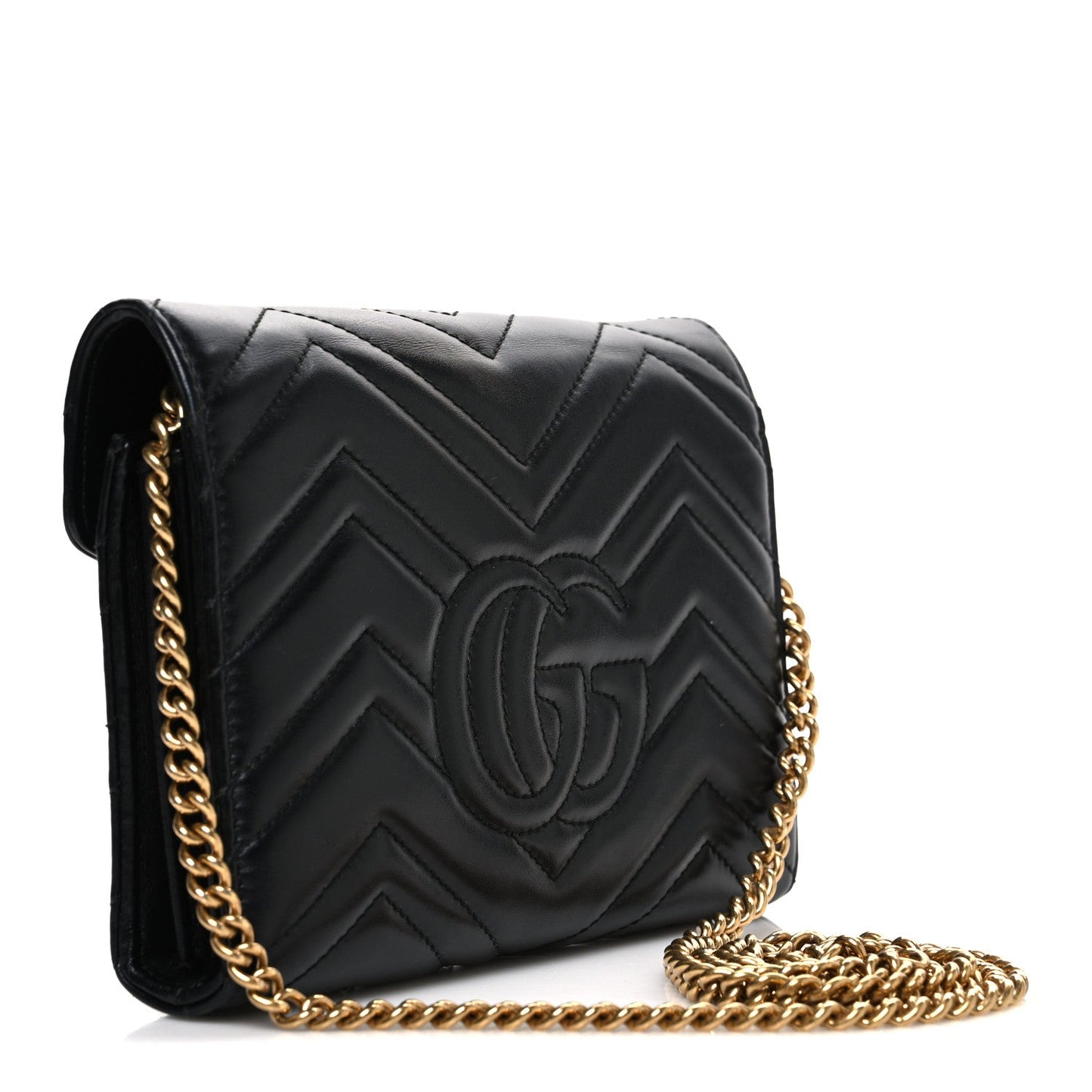 Calfskin Matelasse GG Marmont Chain Wallet Black