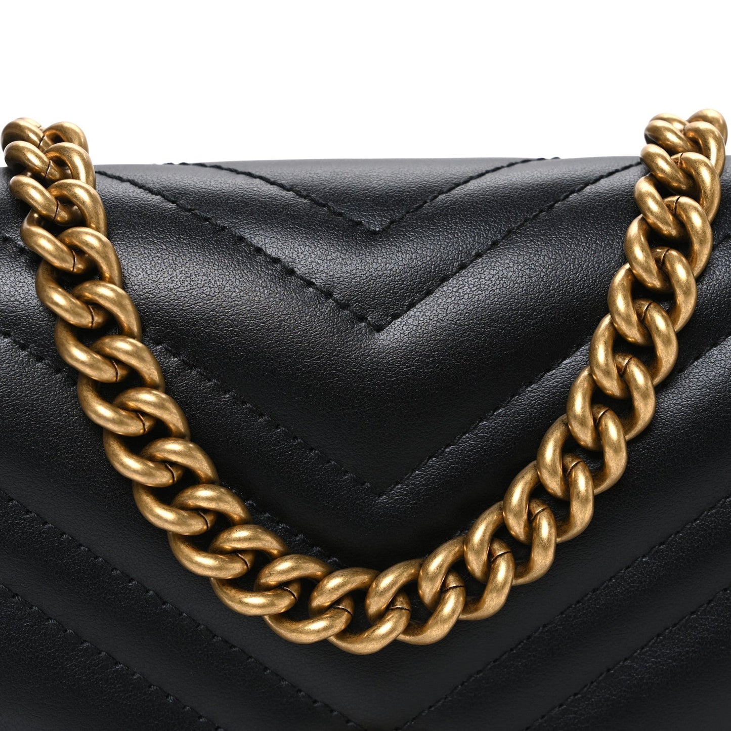 Calfskin Matelasse Mini GG Marmont Chain Half Moon Crossbody Bag Black