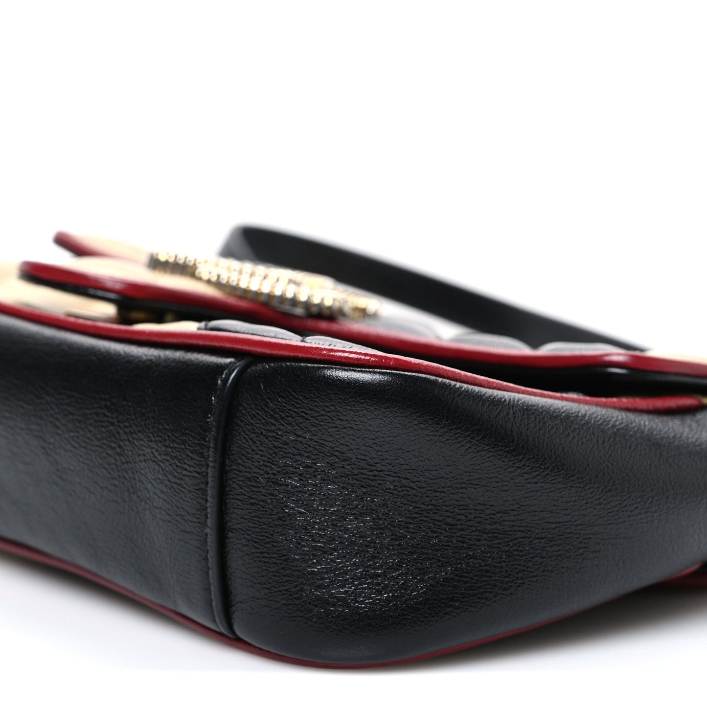 Vintage Effect Calfskin Matelasse Diagonal Striped Mini Torchon GG Marmont Shoulder Bag Black Beige