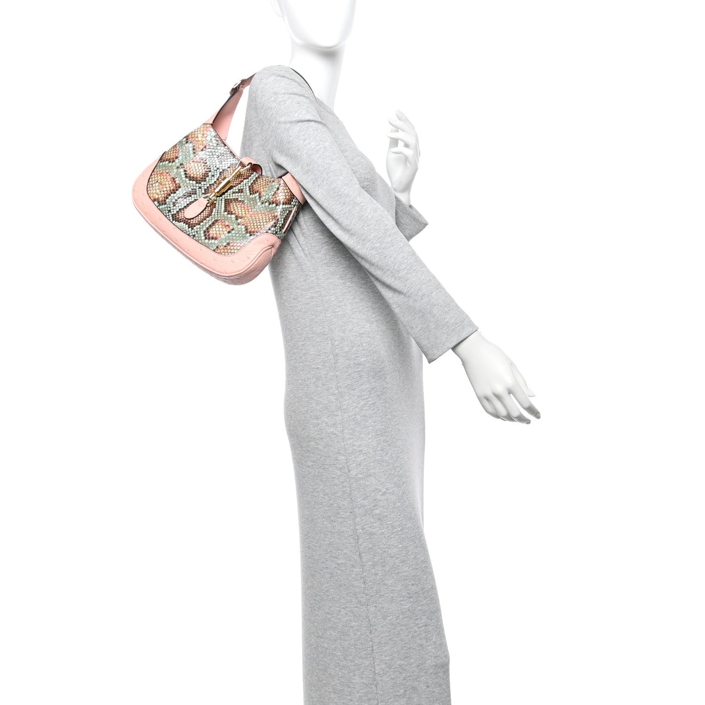 Snakeskin Ostrich Calfskin Small Jackie 1961 Hobo Pink Multicolor