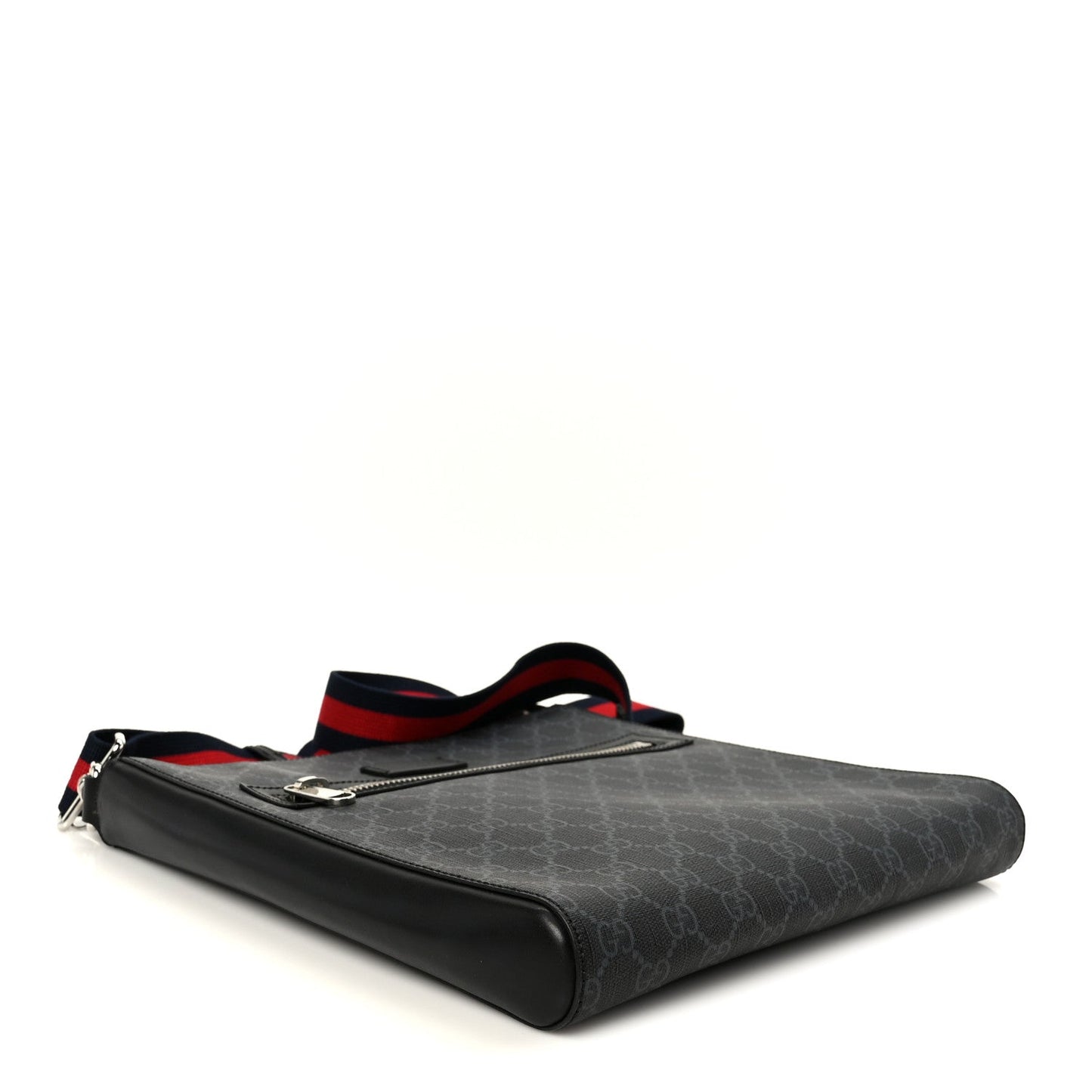 GG Supreme Monogram Appia Calfskin Web Flat Messenger Bag Black Grey