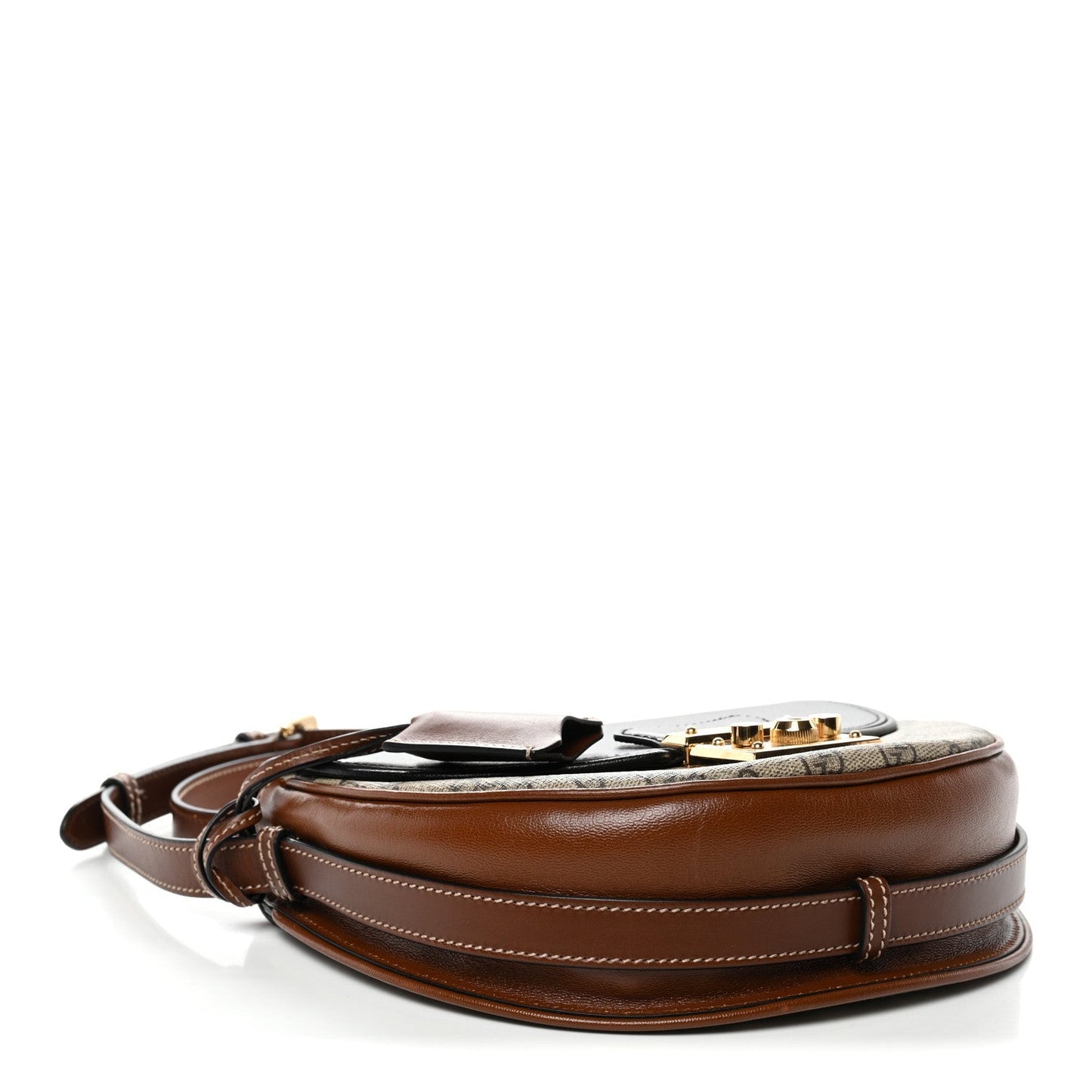 GG Supreme Monogram Calfskin Small Padlock Messenger Shoulder Bag Beige Black Cuir
