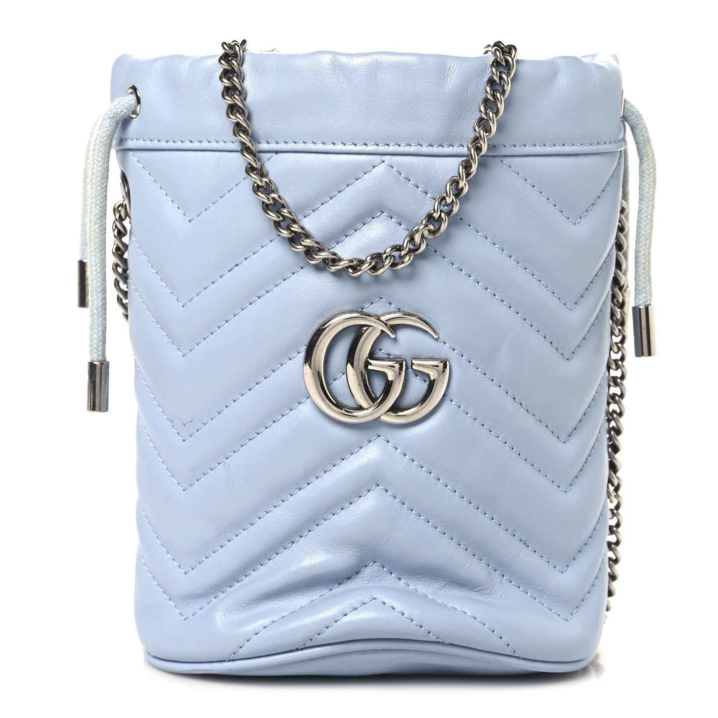 Calfskin Matelasse Mini GG Marmont 2.0 Bucket Bag Porcelain Light Blue