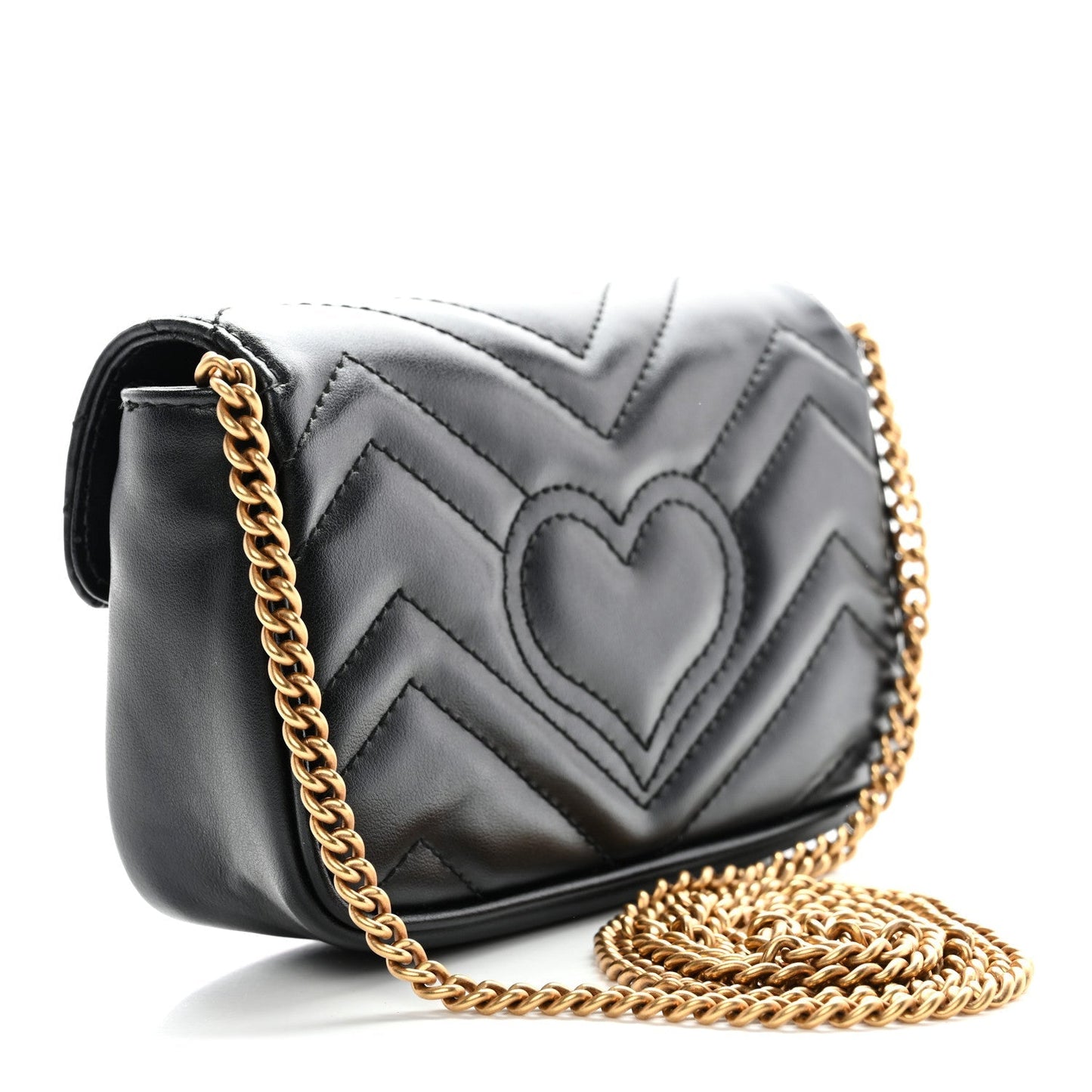 Calfskin Matelasse Super Mini GG Marmont Shoulder Bag Black