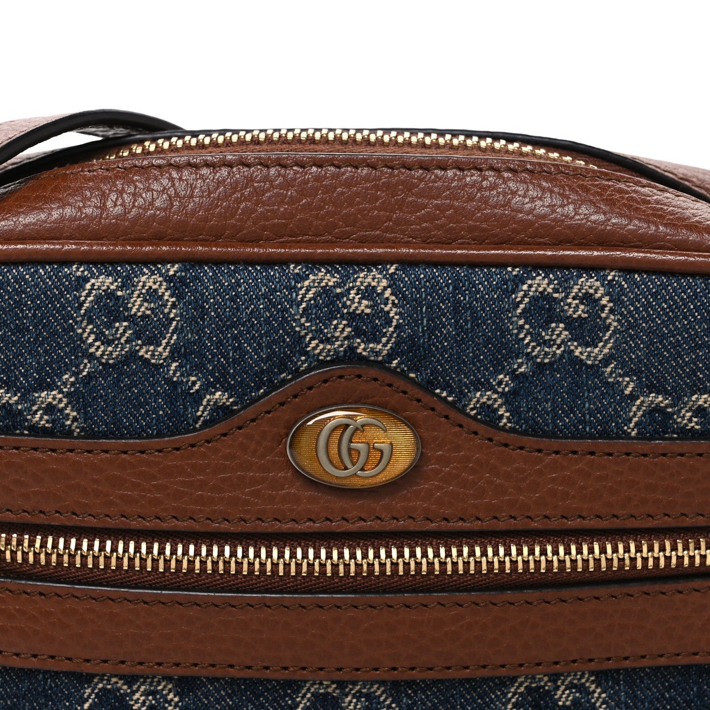 New Denim GG Monogram Dollar Calfskin Mini Ophidia Shoulder Bag Blue Tea Cuir Epilog