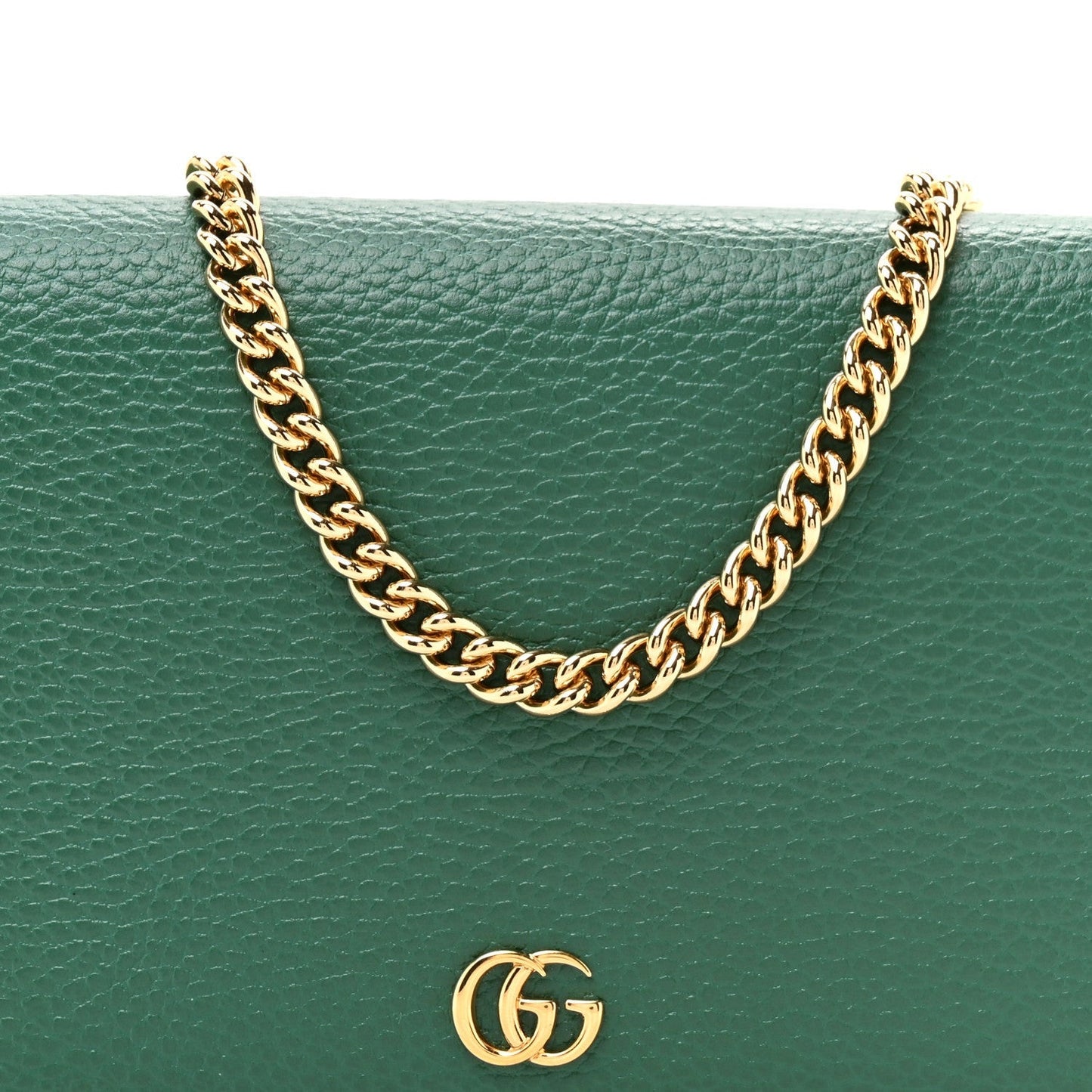 Dollar Calfskin Mini GG Marmont Chain Wallet Emerald Green Salvy Green
