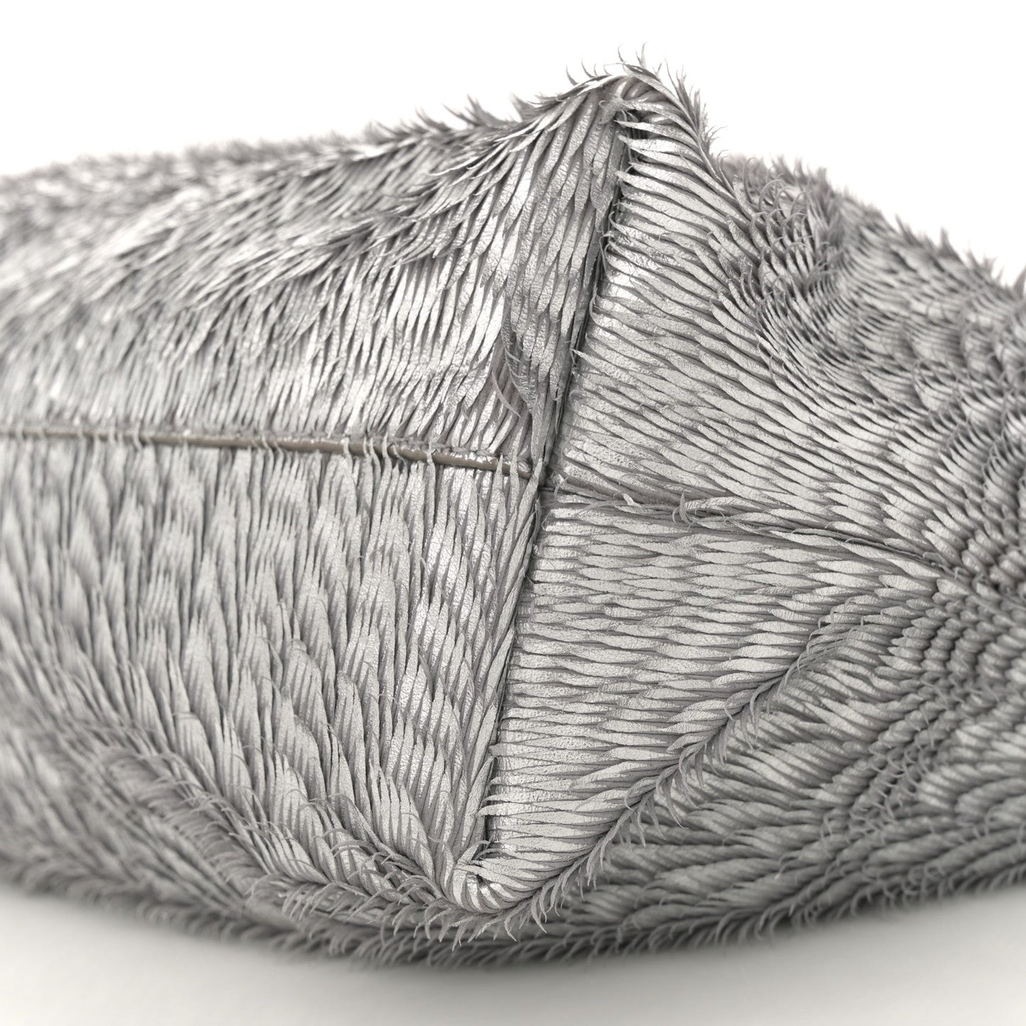Metallic Nappa Calfskin Fringed Medium Chain Flamenco Knot Purse Silver