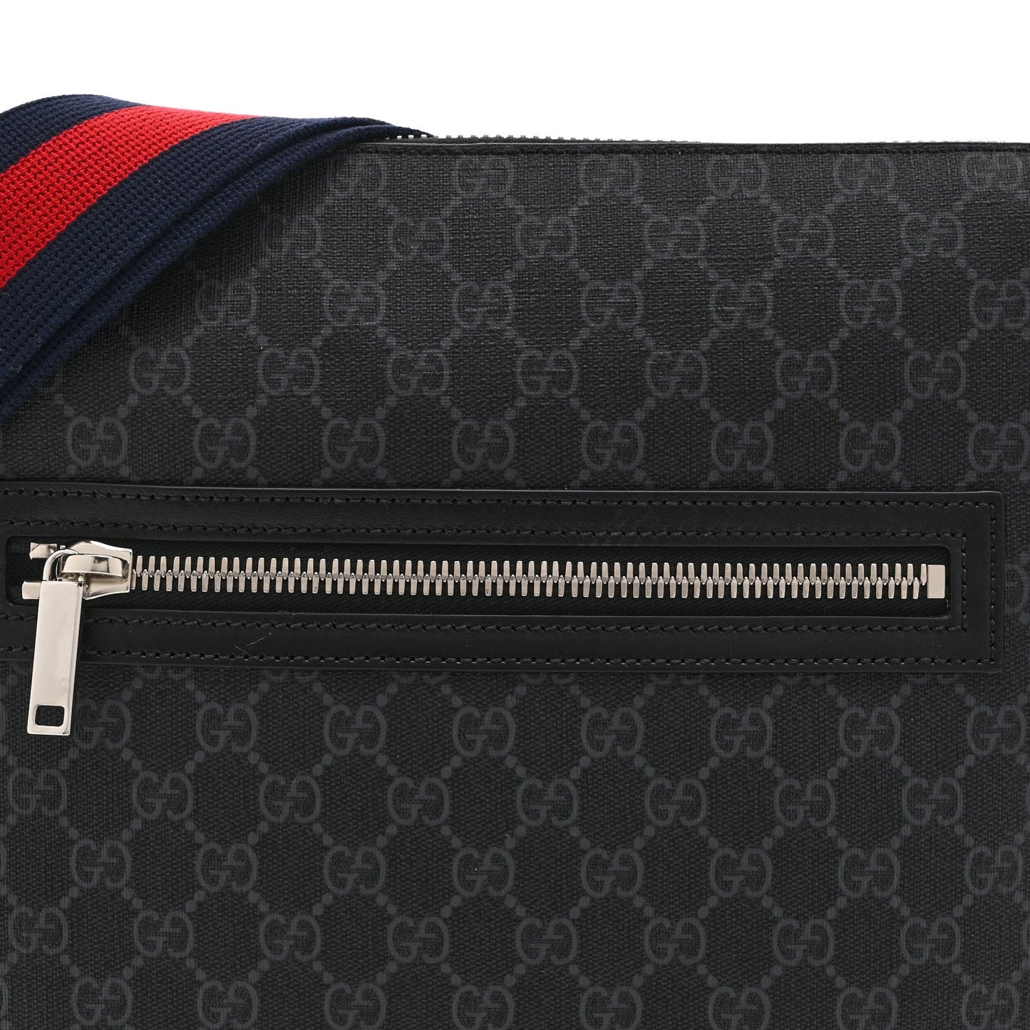 GG Supreme Monogram Web Small Flat Messenger Bag Black Grey