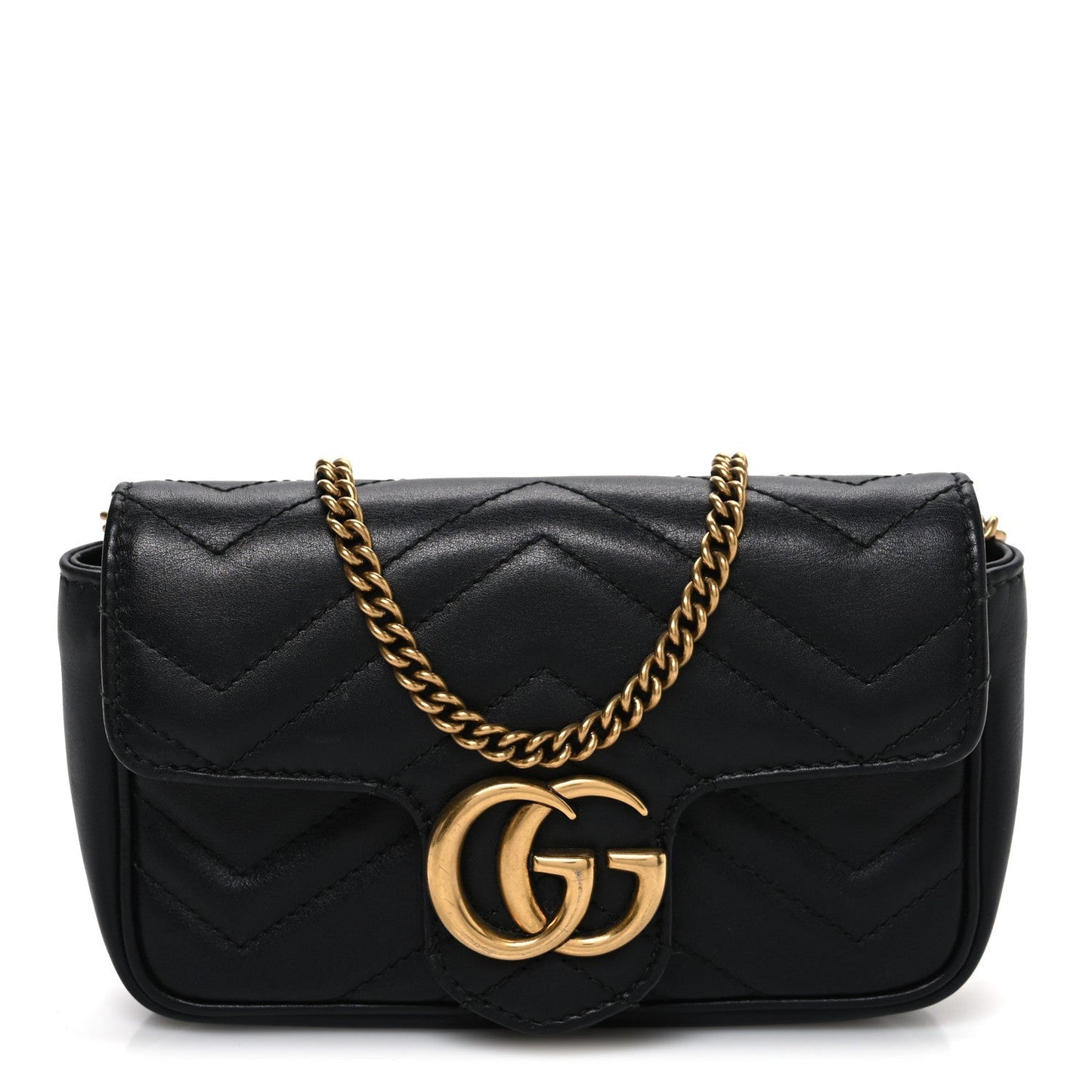 Calfskin Matelasse Super Mini GG Marmont Shoulder Bag Black