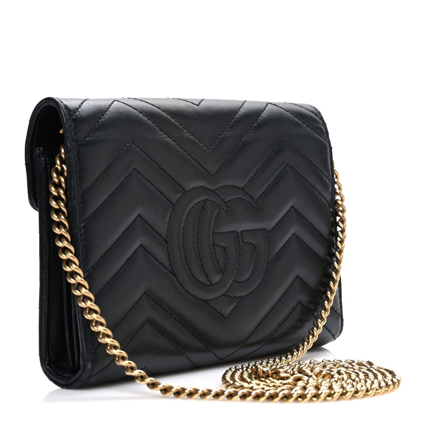 Calfskin Matelasse GG Marmont Chain Wallet Black