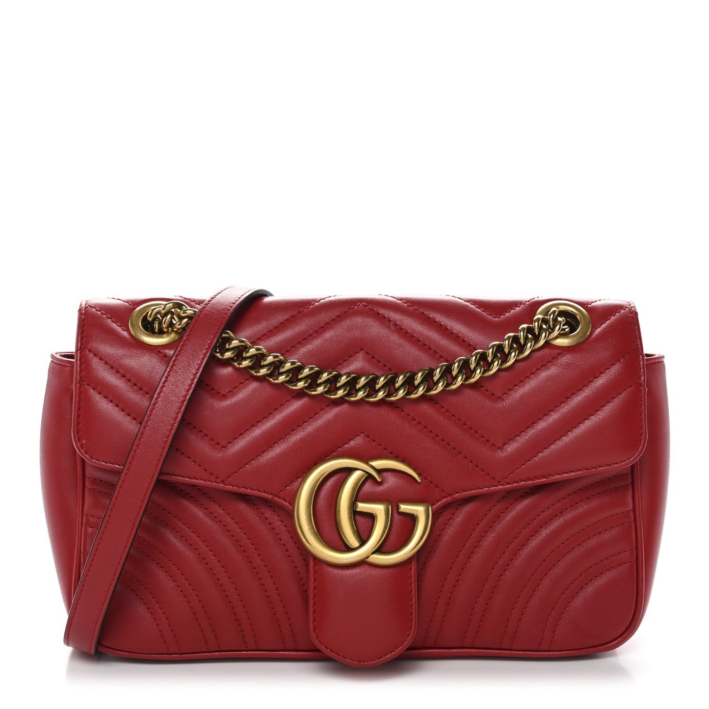 Calfskin Matelasse Small GG Marmont Shoulder Bag Hibiscus Red