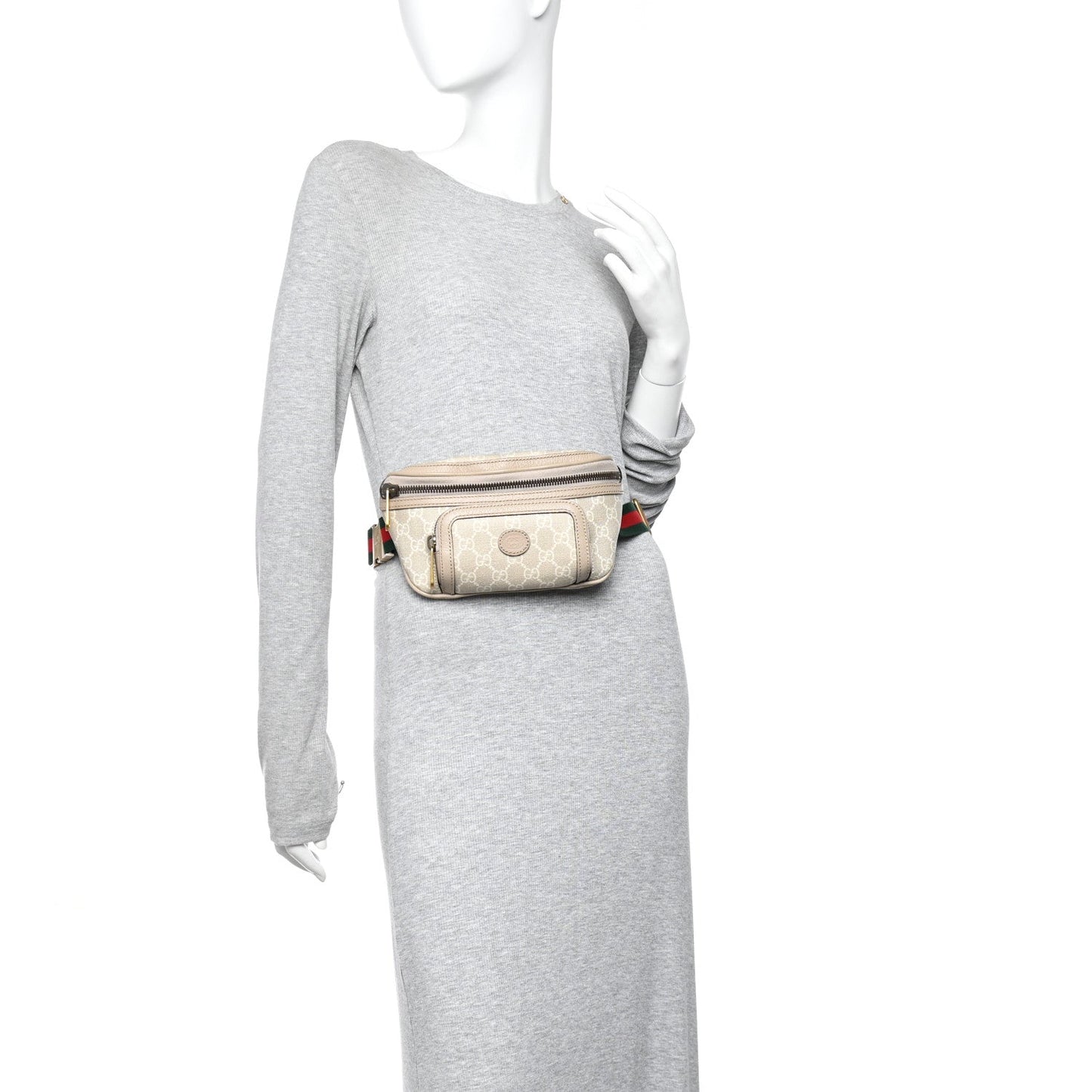GG Supreme Monogram Textured Calfskin Web Retro Interlocking G Belt Bag Beige Mystic White Oatmeal