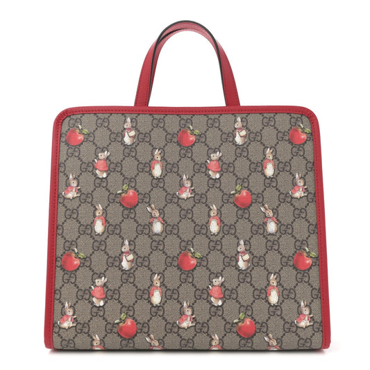 X Peter Rabbit GG Supreme Monogram Rabbit Apple Childrens Tote Beige Ebony Multicolor Bright Hibiscus