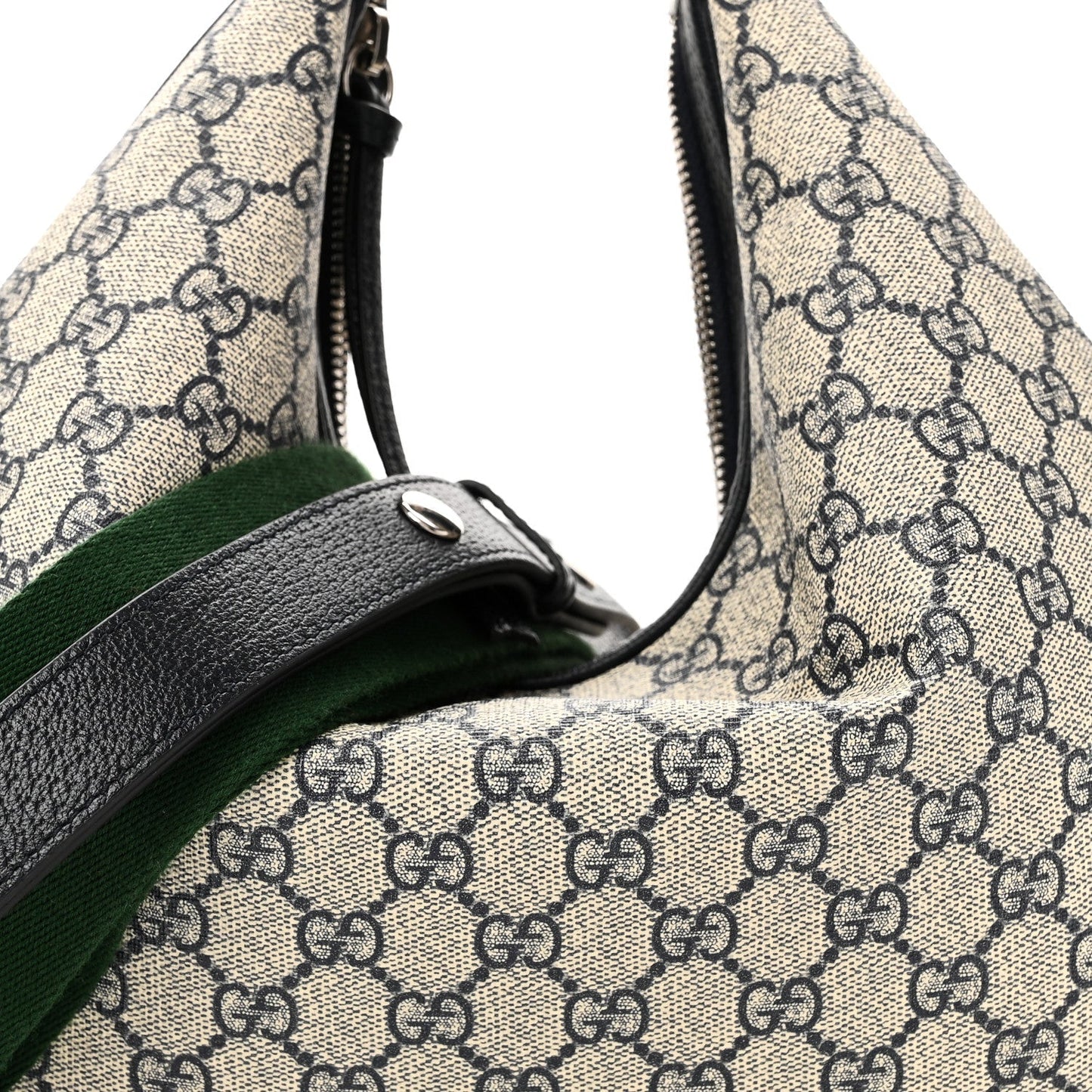 GG Supreme Monogram Textured Calfskin Web Large Attache Shoulder Bag Beige Blue