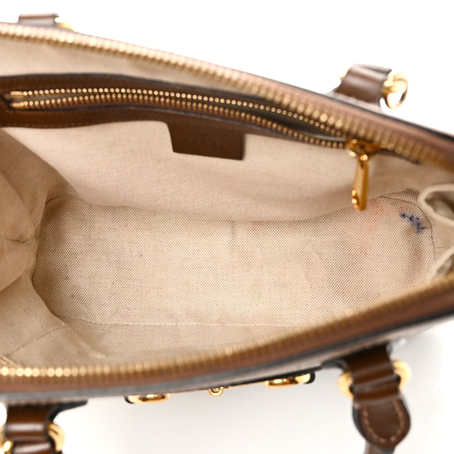 GG Supreme Monogram Azalea Calfskin Small Horsebit 1955 Top Handle Bag Beige Ebony Brown Sugar