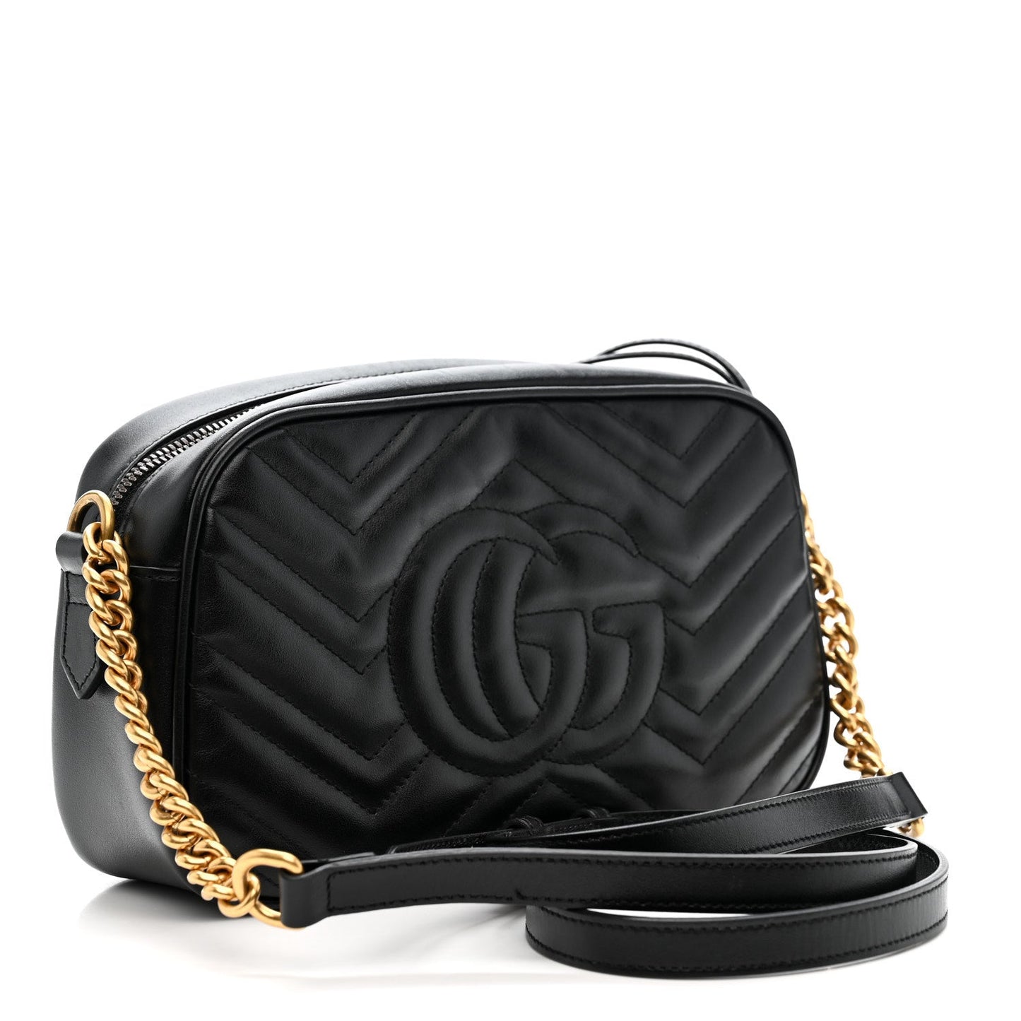 Calfskin Matelasse Small GG Marmont Chain Shoulder Bag Black