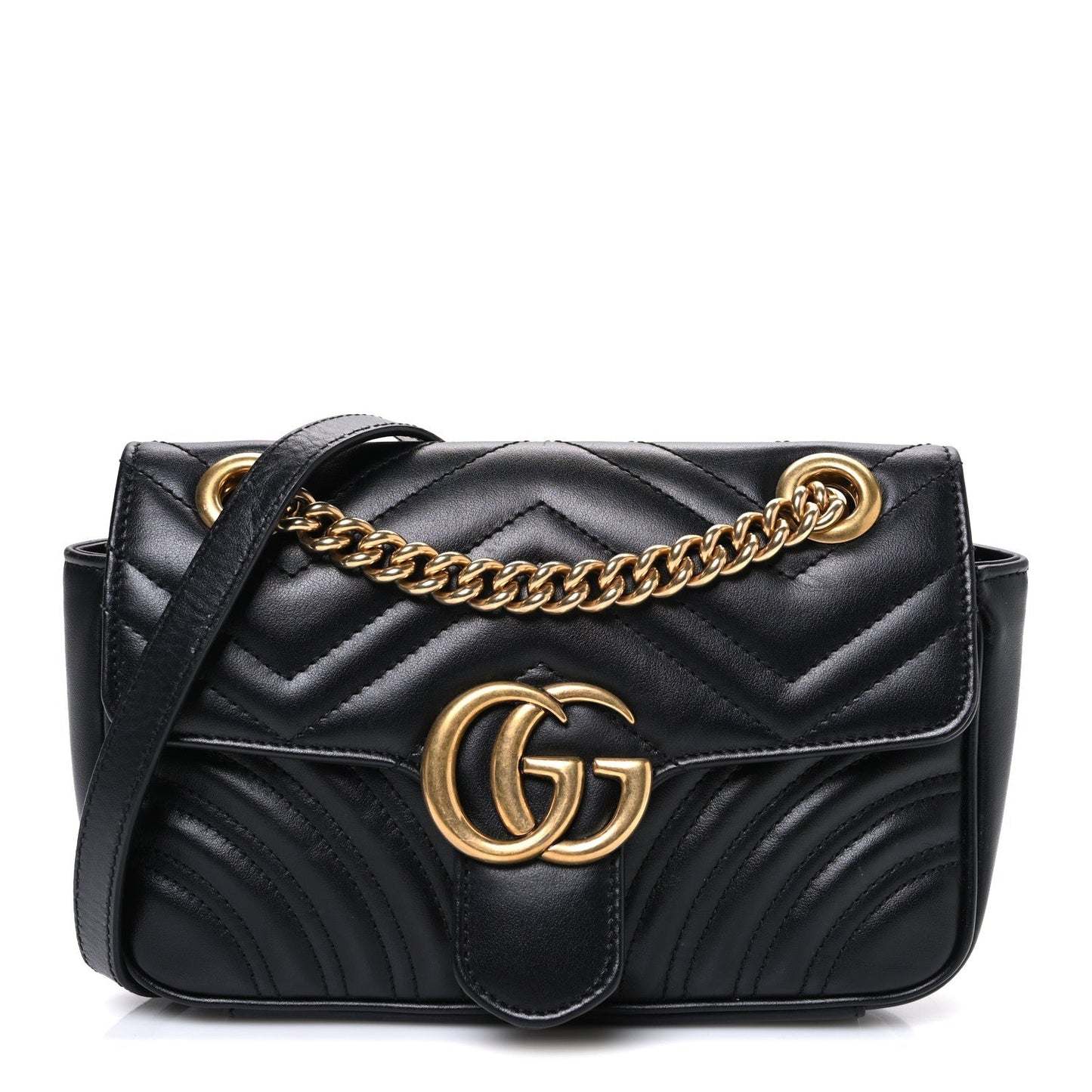 Calfskin Matelasse Mini GG Marmont Shoulder Bag Black