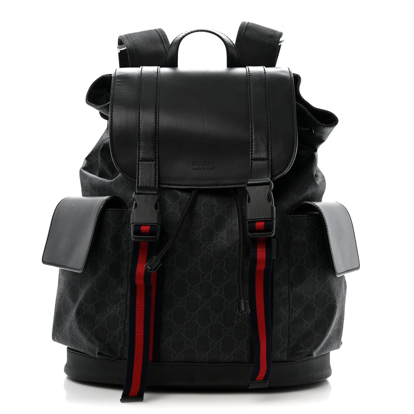 Soft GG Supreme Monogram Calfskin Web Double Buckle Backpack Black