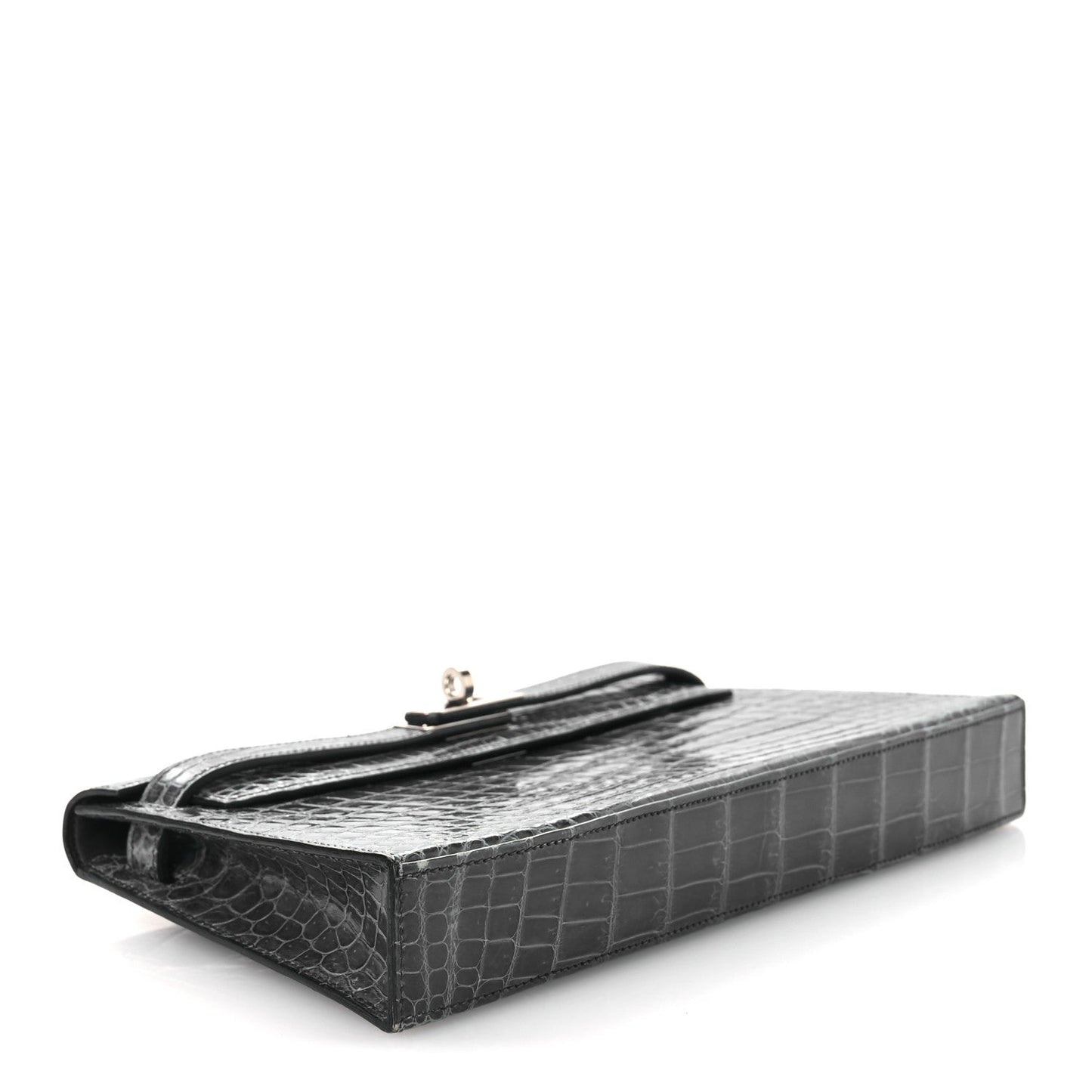 Shiny Niloticus Crocodile Kelly Elan Pochette Bleu Tempete