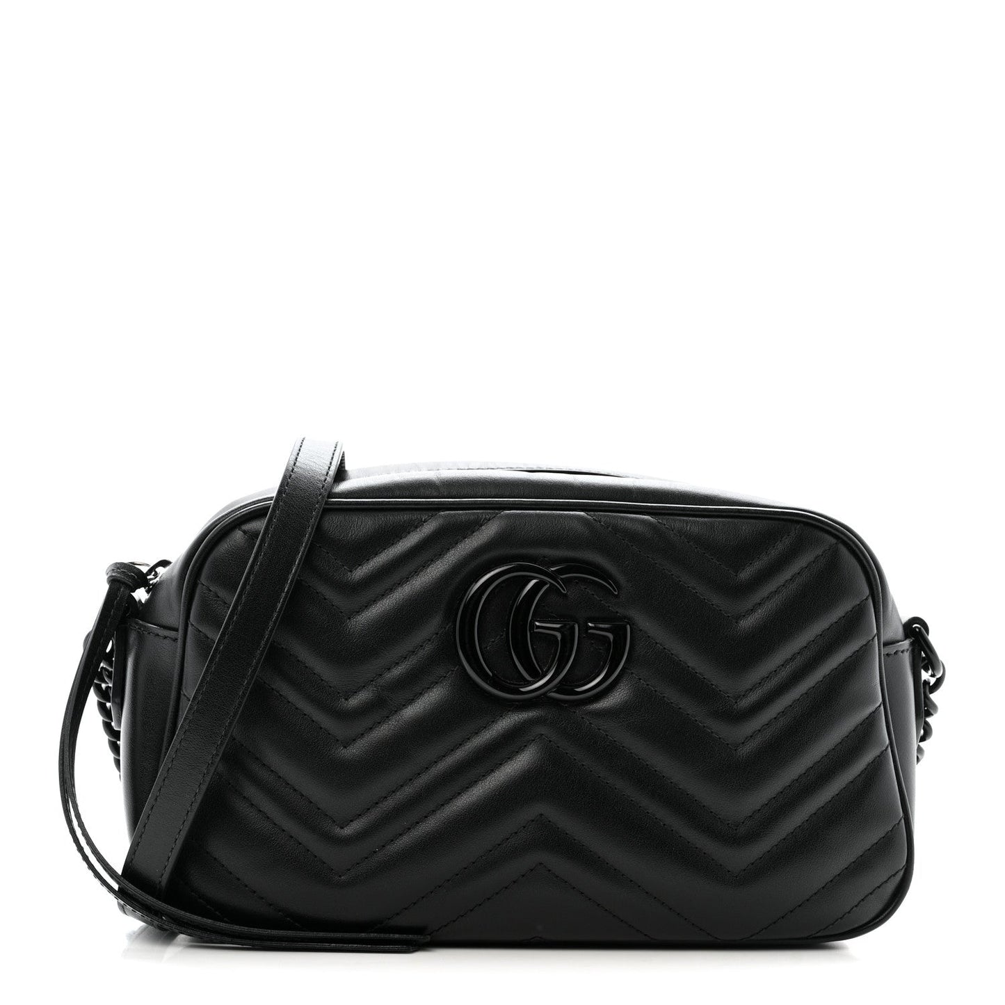 Calfskin Matelasse Monochrome Small GG Marmont Chain Shoulder Bag Black