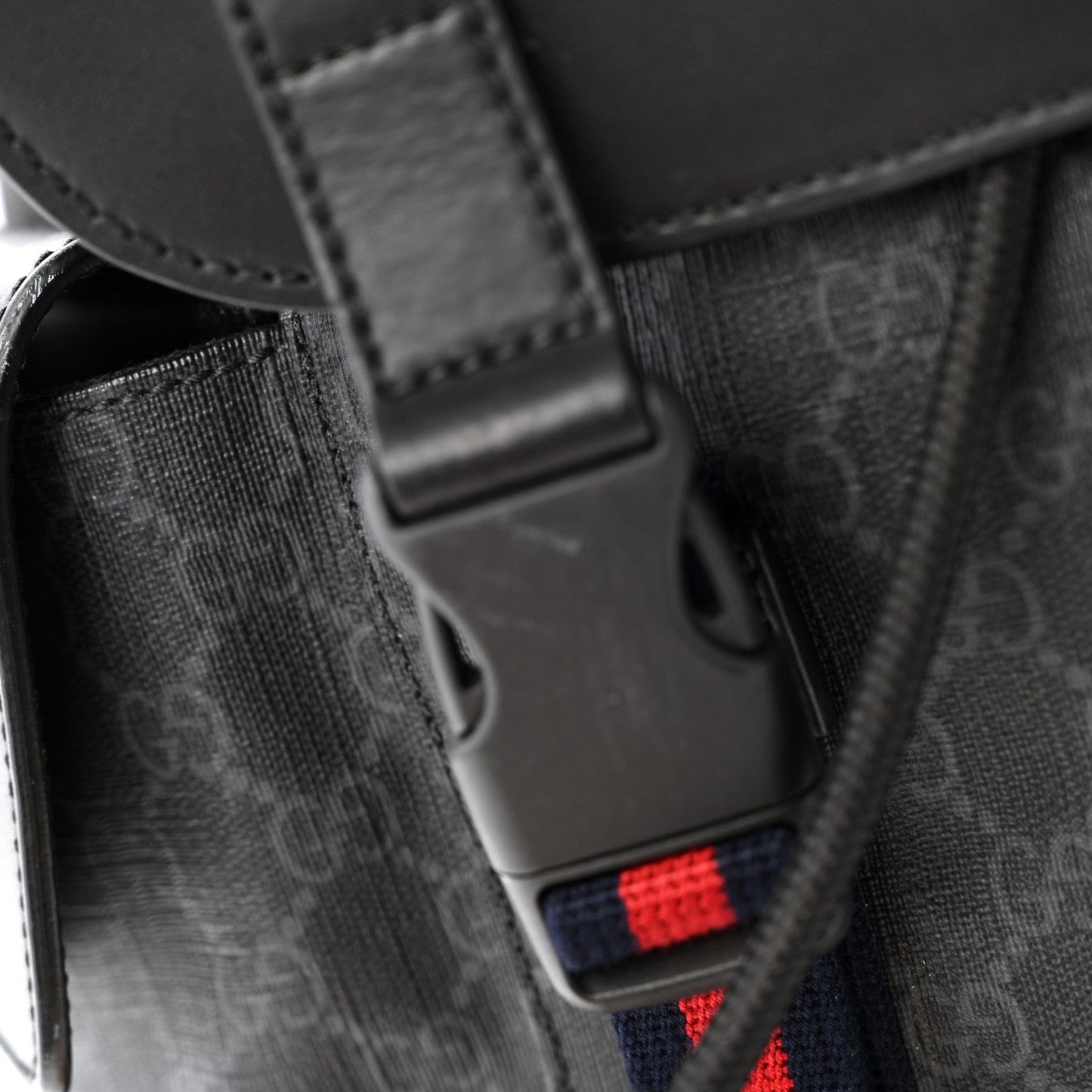 Soft GG Supreme Monogram Calfskin Web Double Buckle Backpack Black
