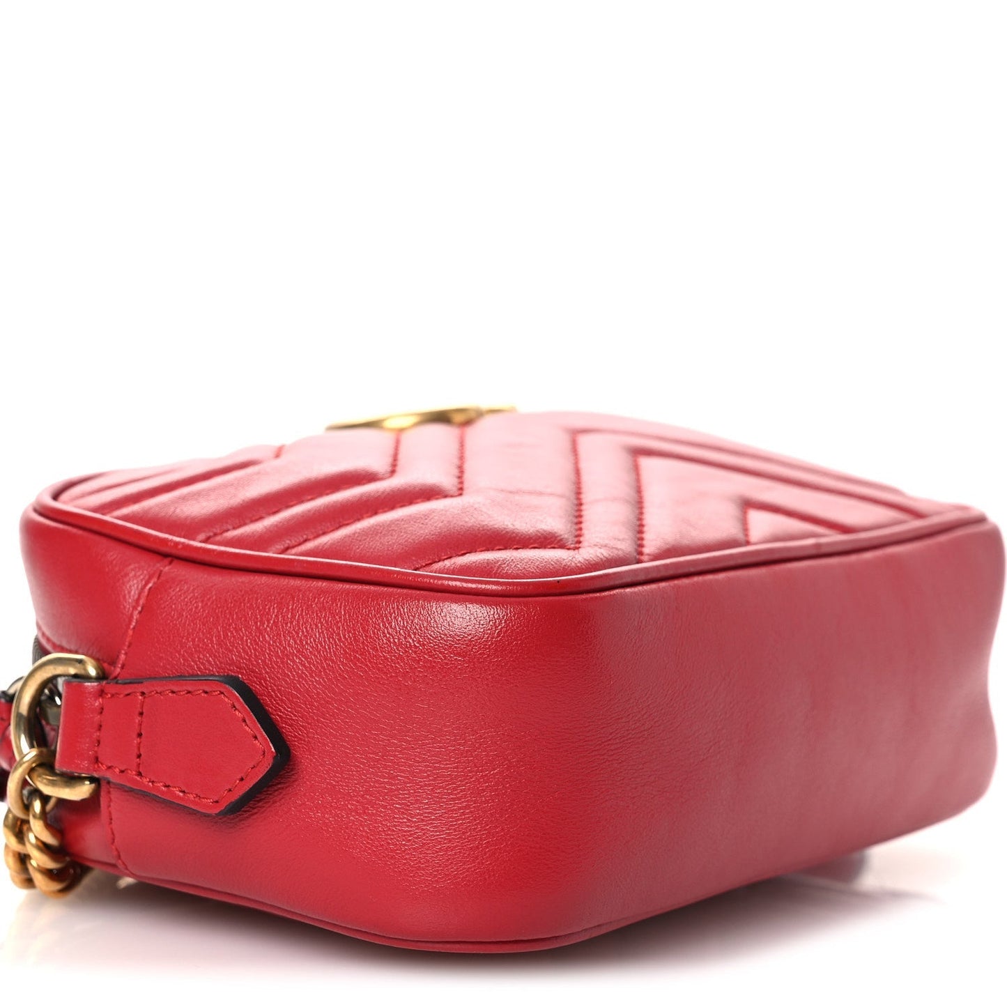 Calfskin Matelasse Mini GG Marmont Chain Shoulder Bag Hibiscus Red