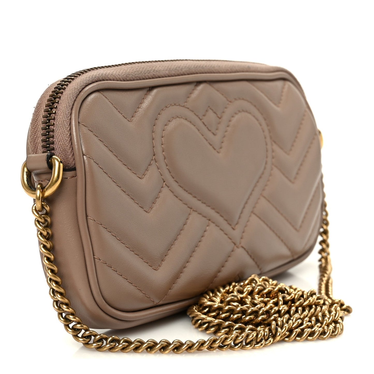 Calfskin Matelasse Mini GG Marmont Chain Crossbody Bag Porcelain Rose