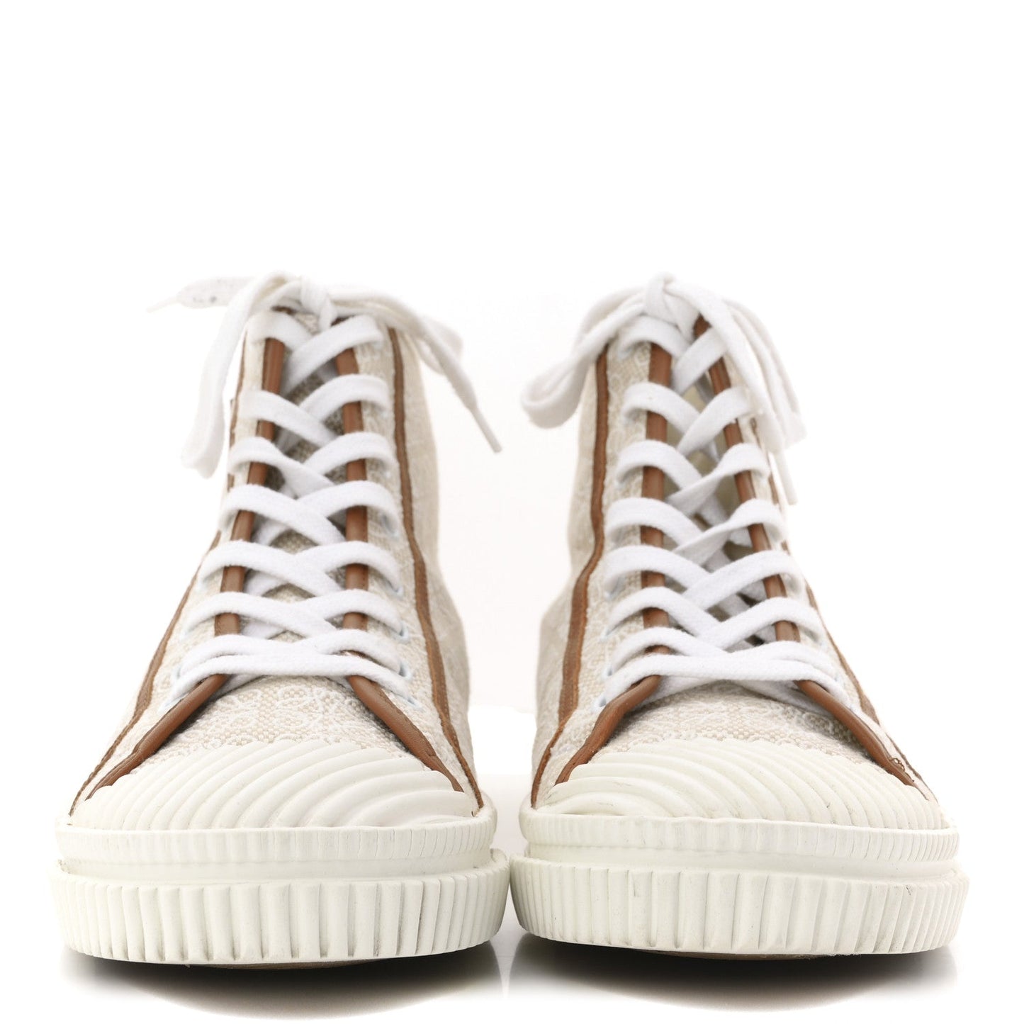 Jacquard Anagram Calfskin Mens High Top Sneakers 42 Natural White