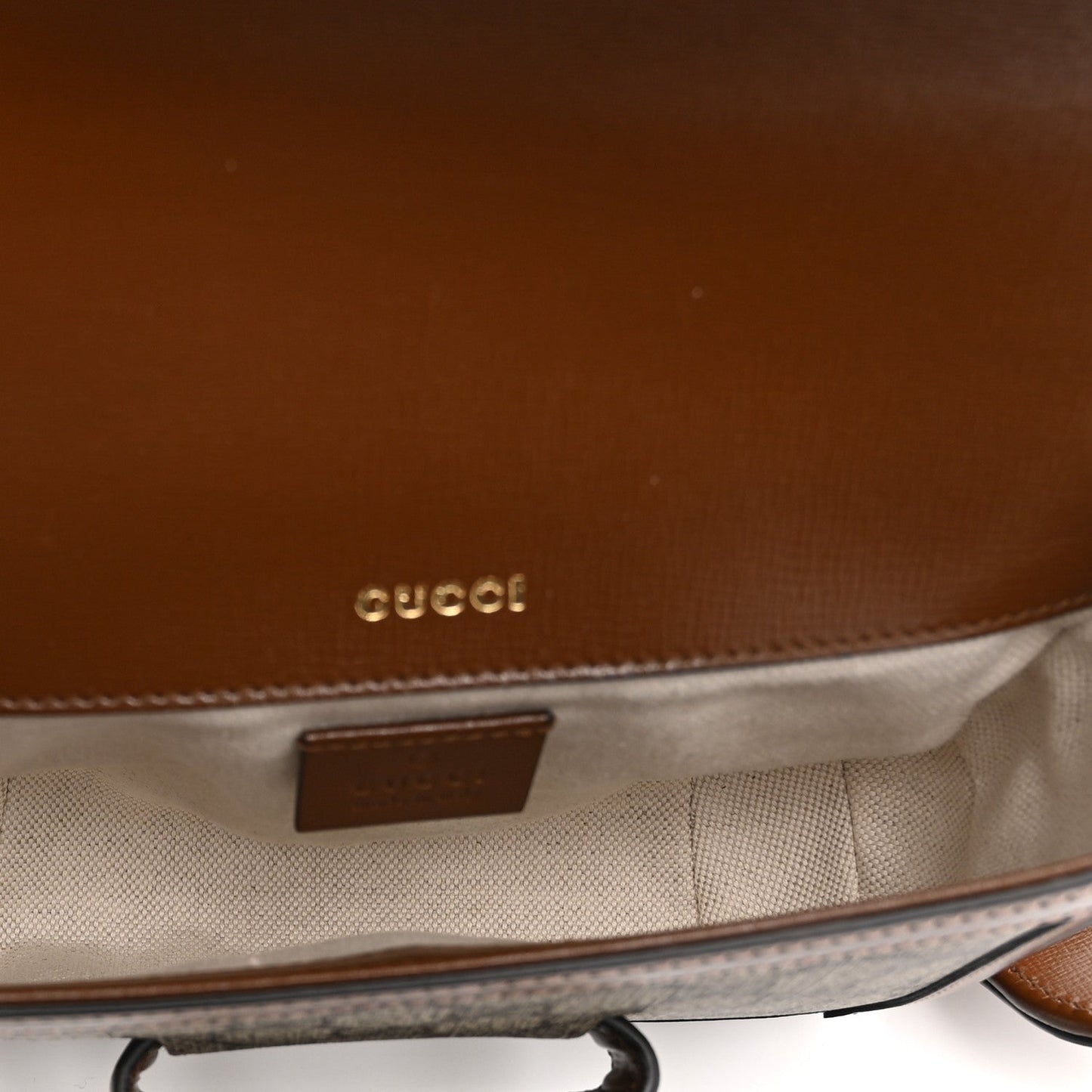 GG Supreme Monogram Web Mini Horsebit 1955 Shoulder Bag Beige Brown Sugar