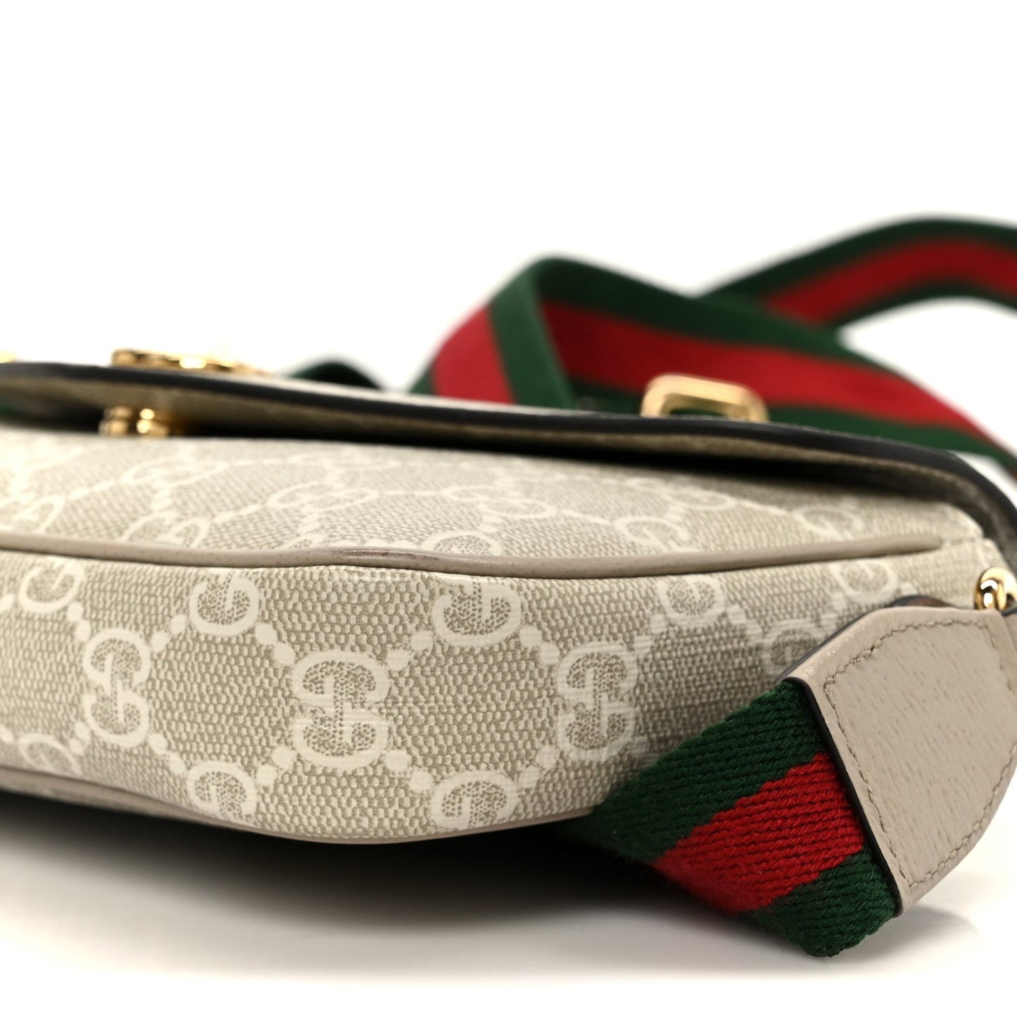 GG Supreme Monogram Textured Dollar Calfskin Web Mini Ophidia Envelope Shoulder Bag Beige Mystic White Oatmeal