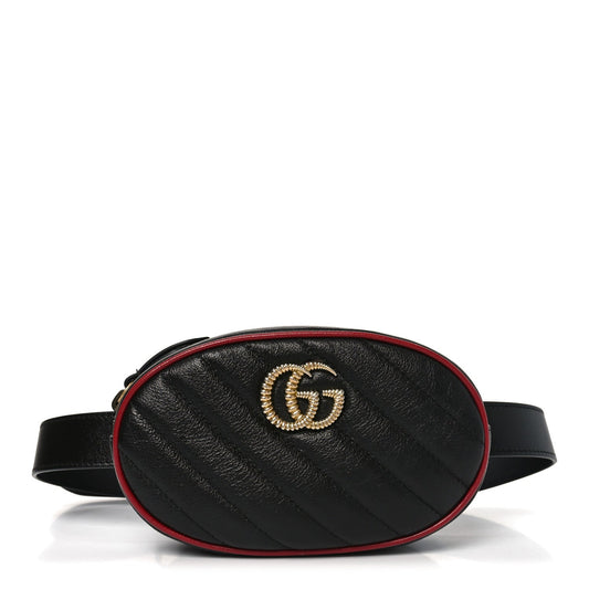Azalea Calfskin Matelasse Diagonal Torchon GG Marmont Belt Bag 75 30 Black Romantic Cerise